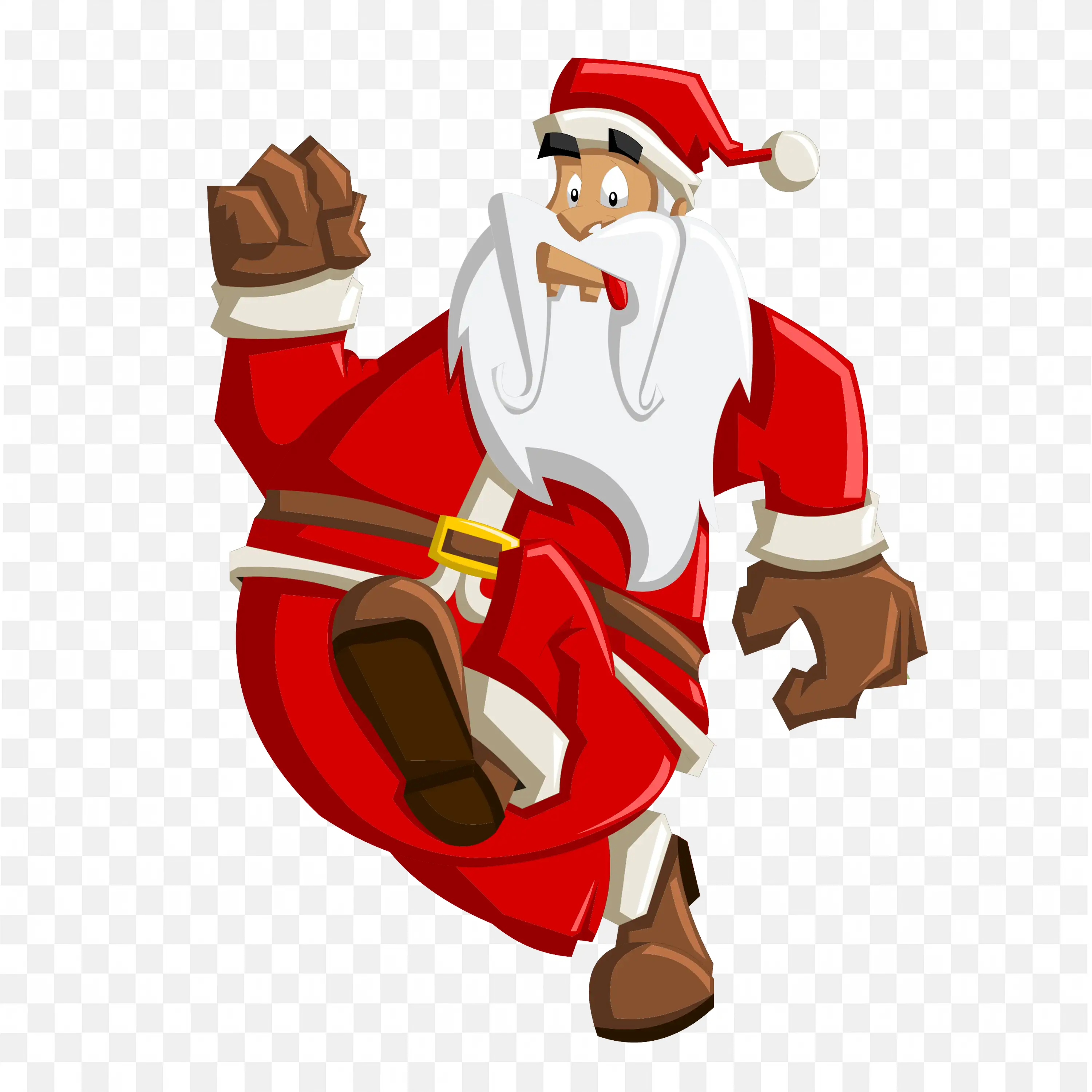 Cartoon Santa Claus Running or Dancing Fun Christmas Art