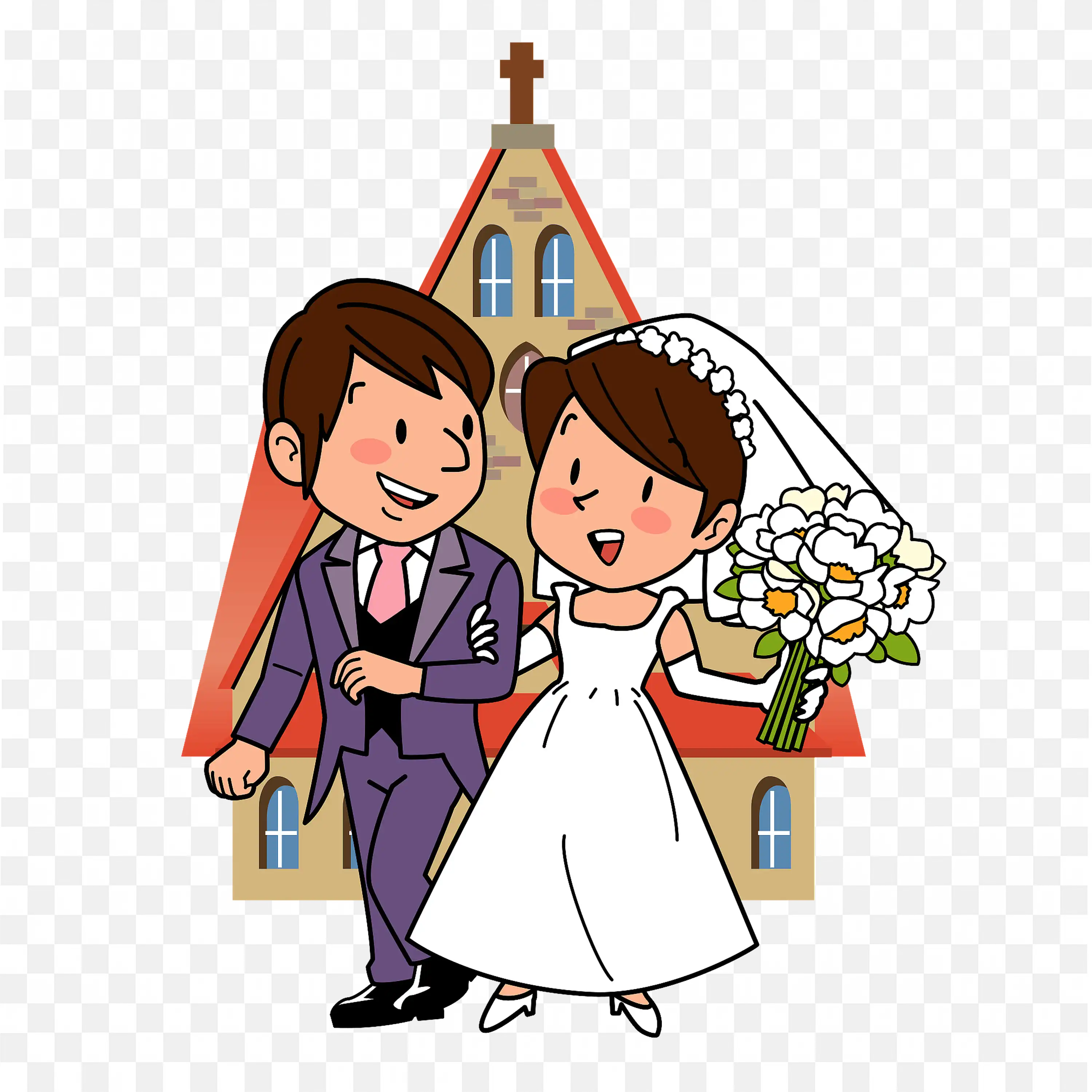 Cartoon Wedding Couple Church Background Illustration PNG