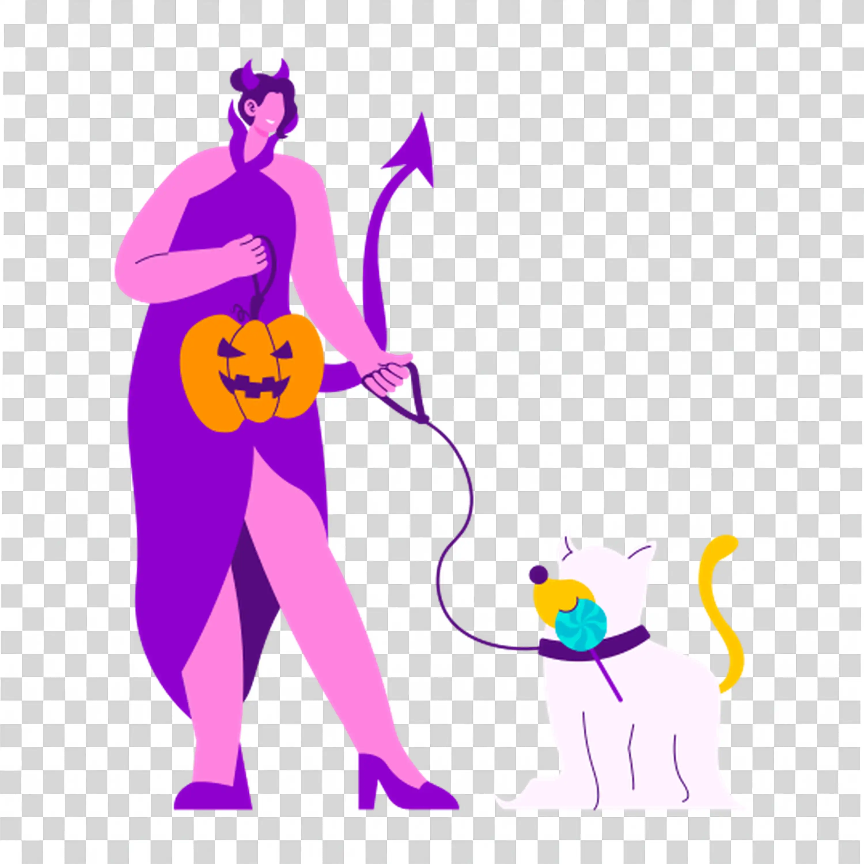 Cat Holding Pumpkin Candy Halloween Party Illustration