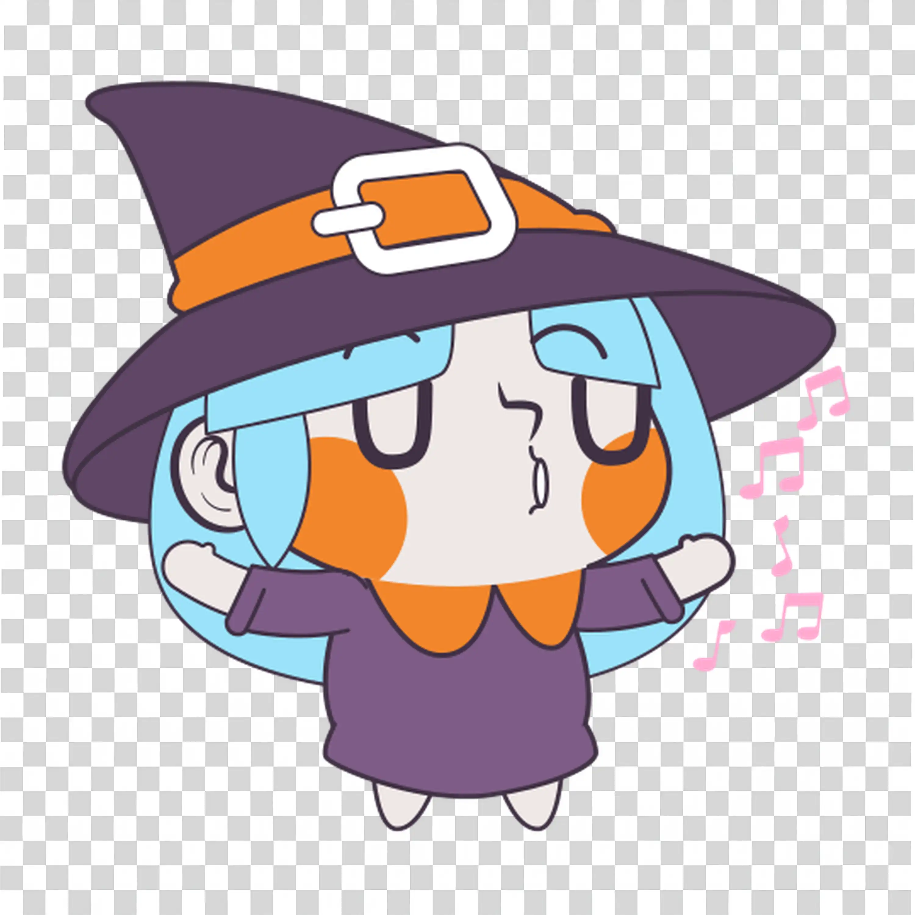 Cat Witch Playing a Flute Wearing a Witch Hat Free PNG