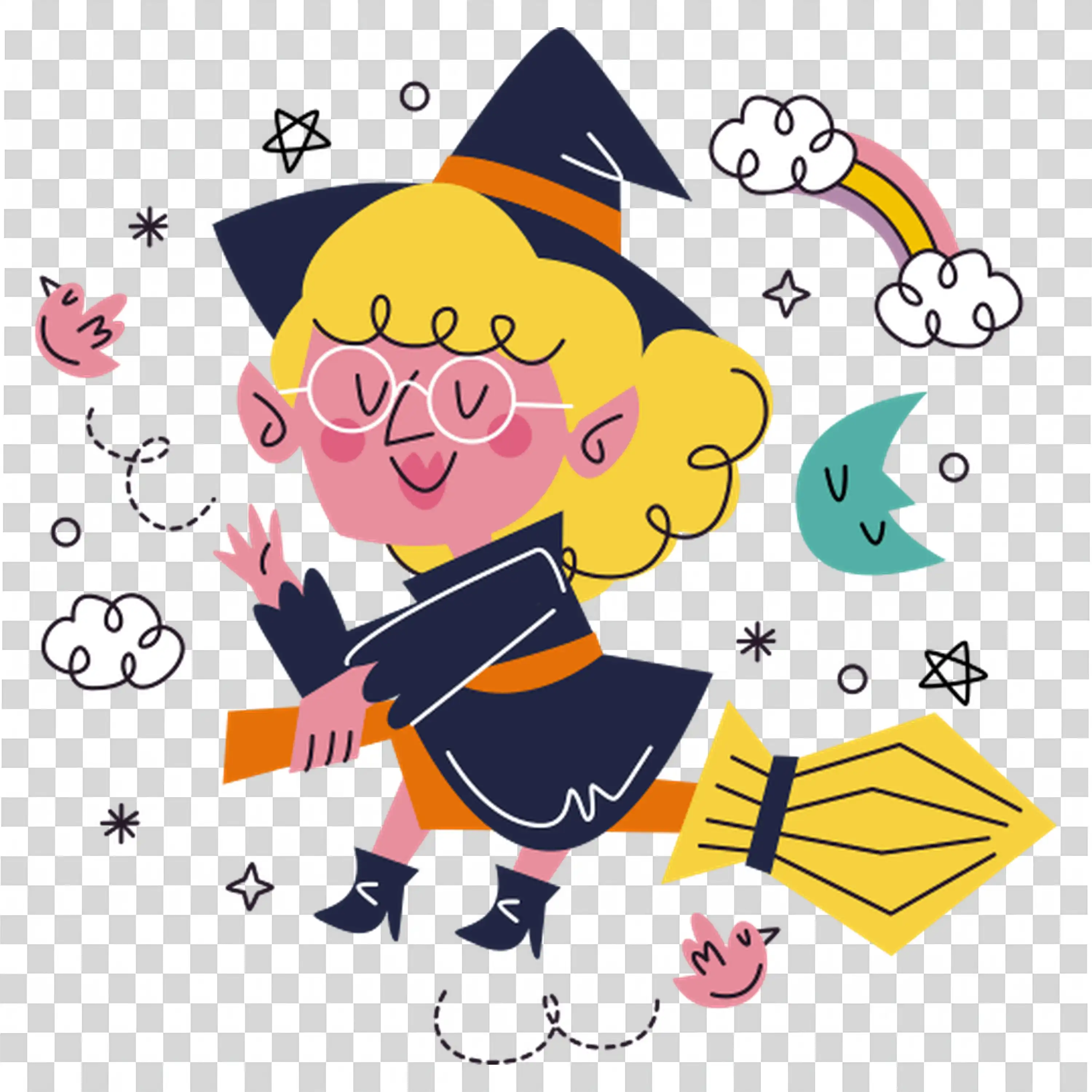 Character with Pink Hair and Halloween Decorations for Spooky