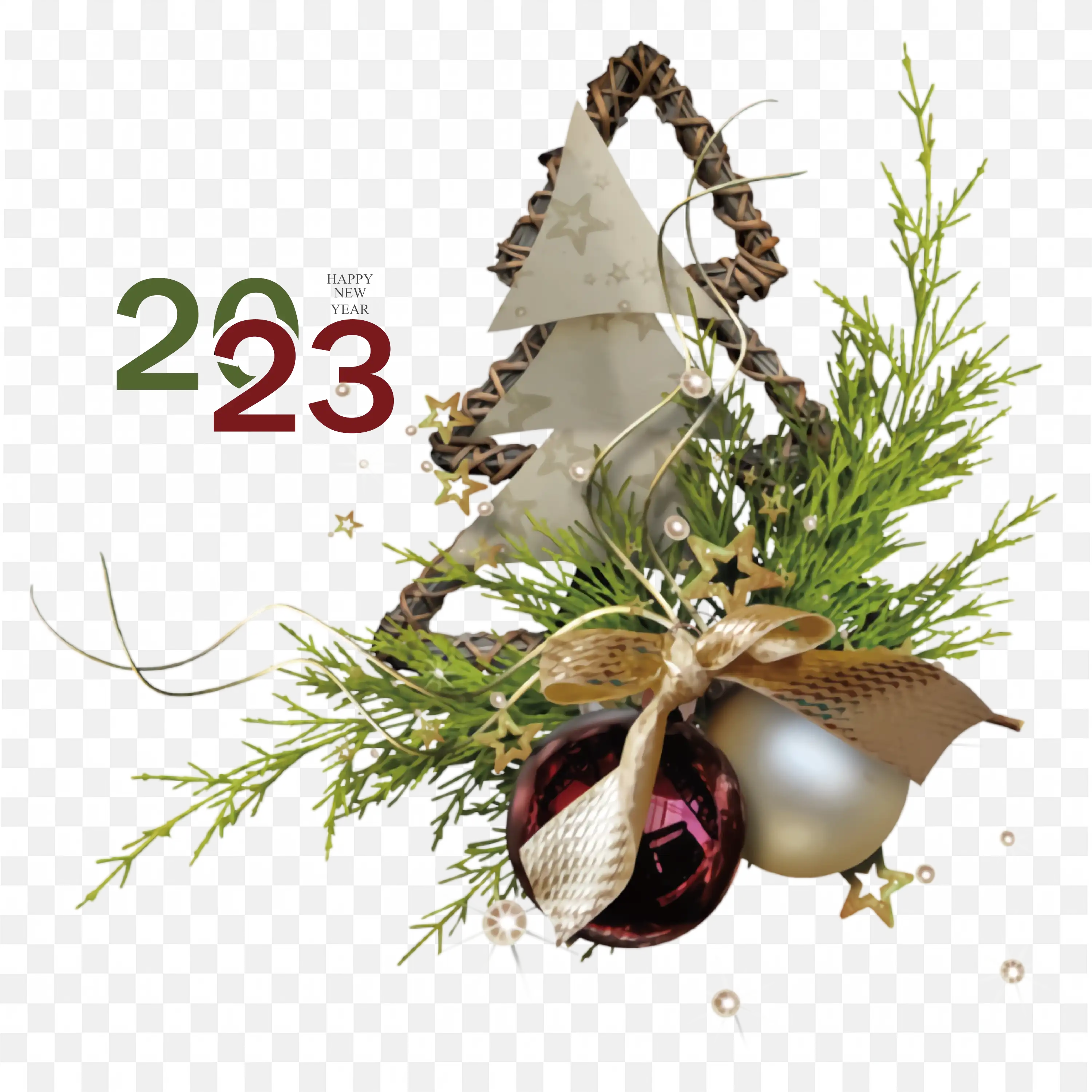Christmas Bell and Pine Branch PNG Image Download