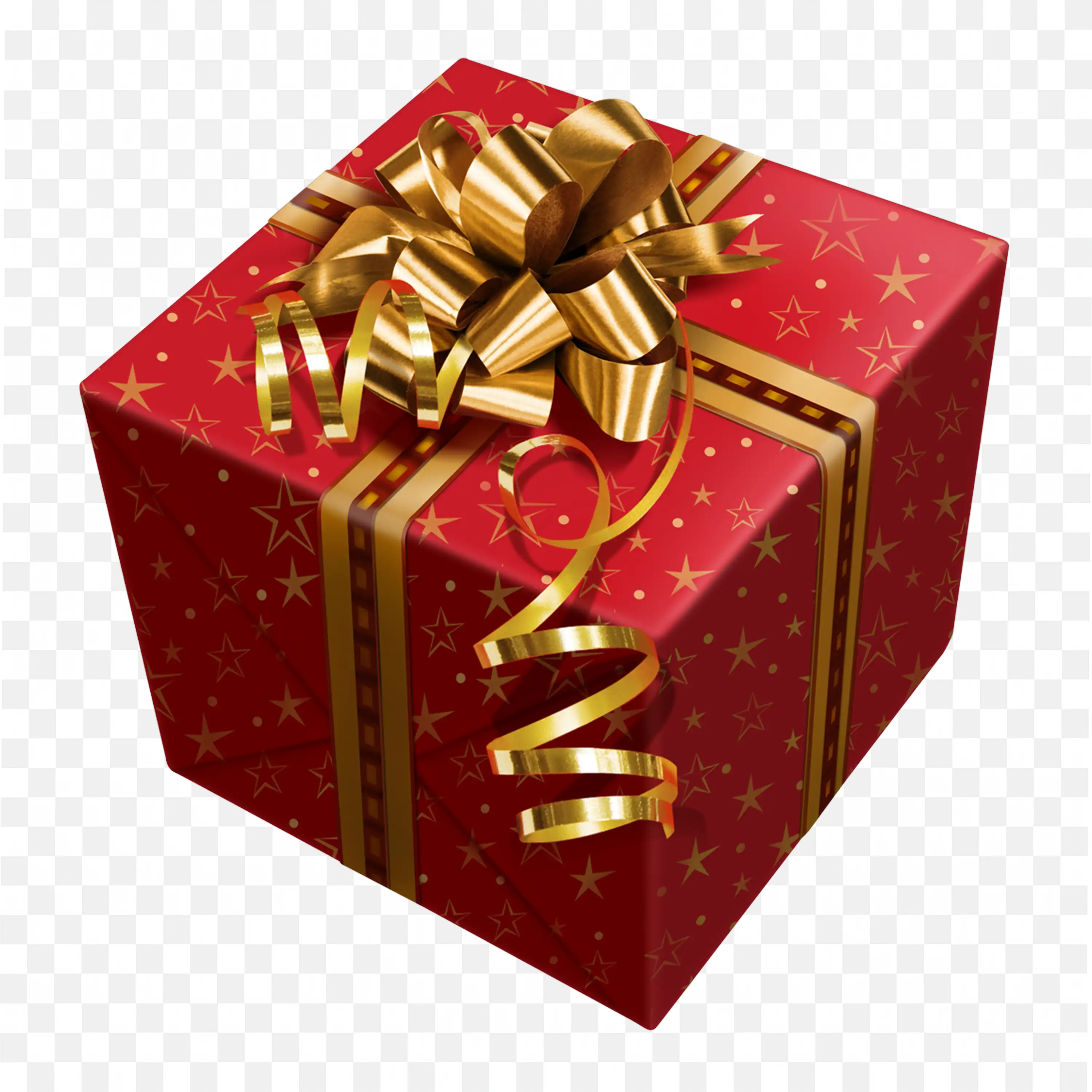 Christmas Gift Box Golden Ribbon and Star Pattern Design