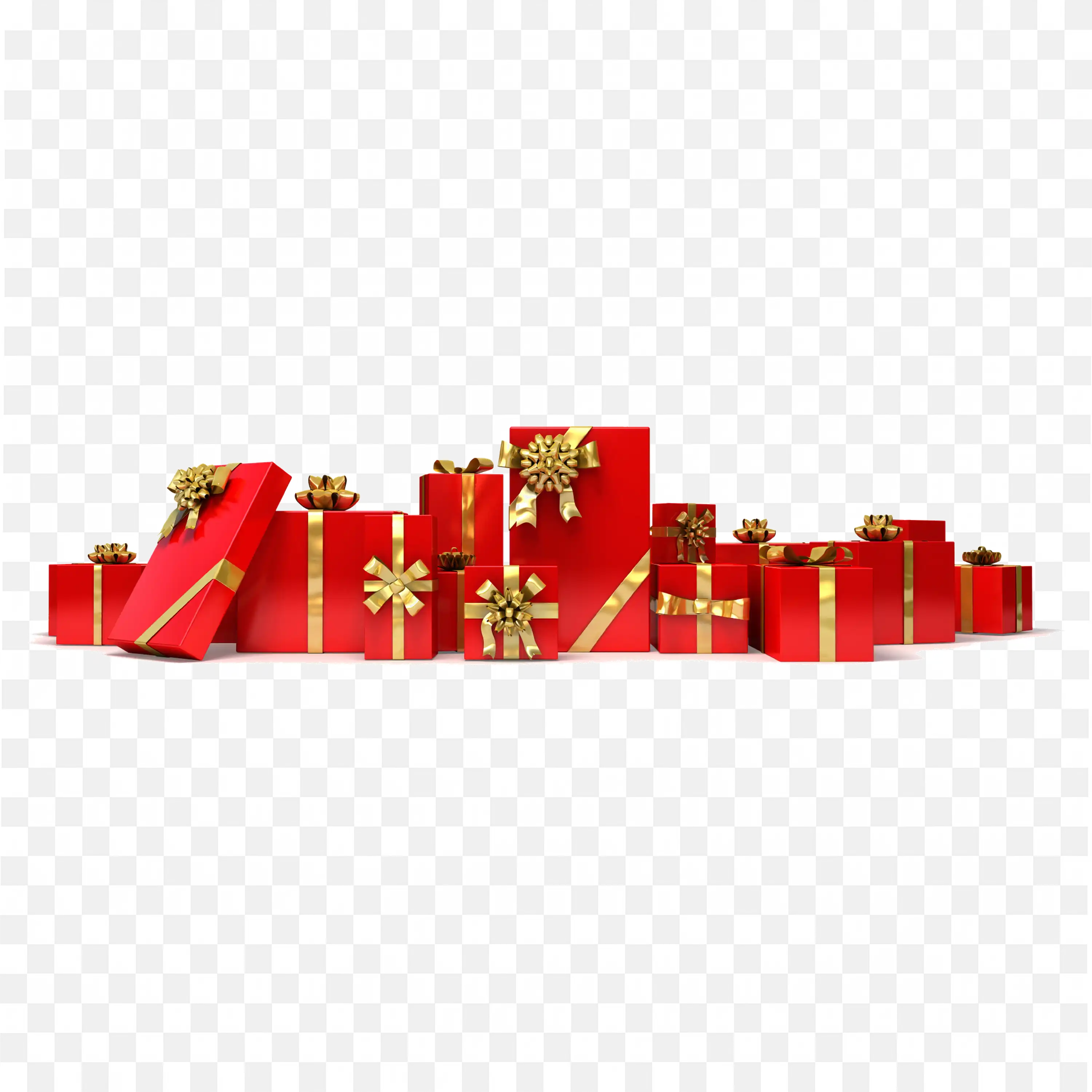 Christmas Gifts PNG Red Wrapping with Gold Ribbons Art