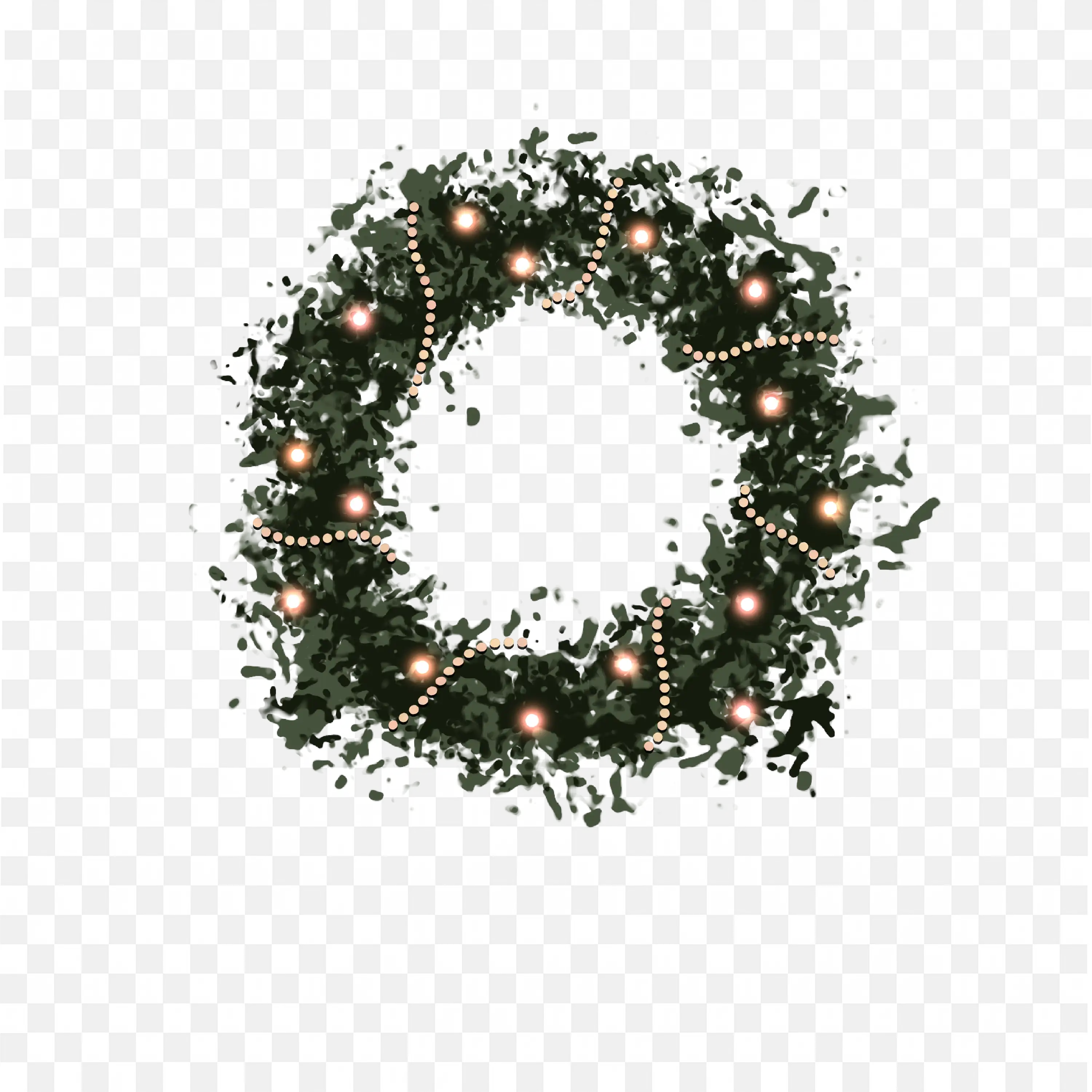 Christmas Wreath Decorated with Glowing Lights Festive Clip Art PNG