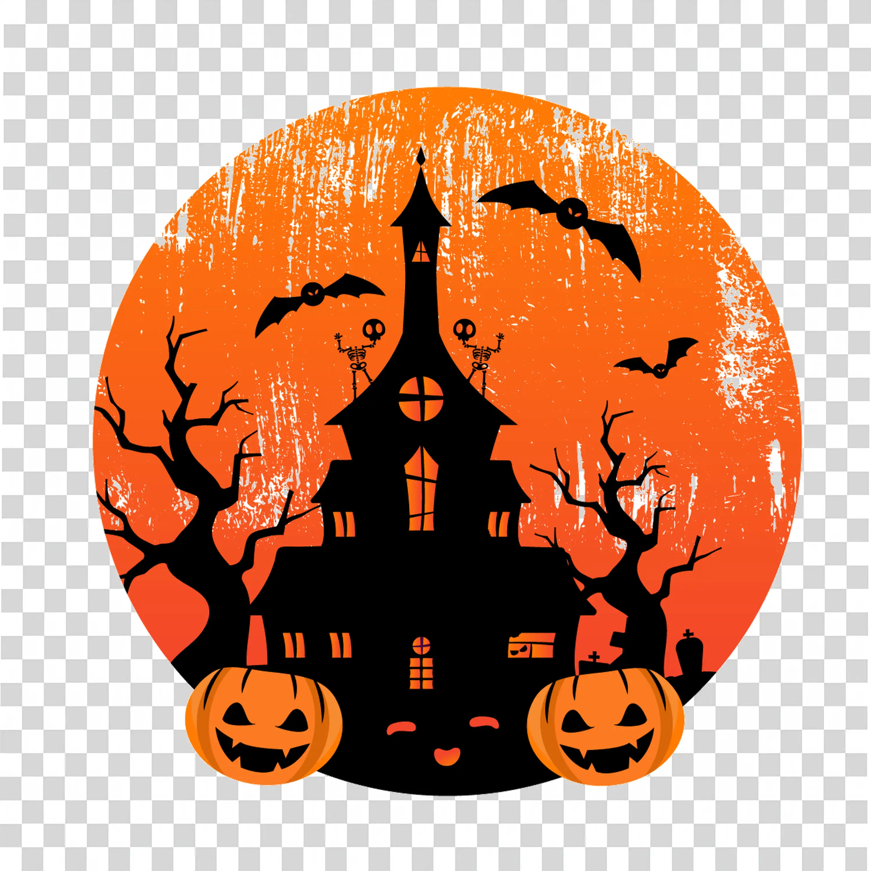 Classic Haunted Halloween Castle with Pumpkins and Spooky