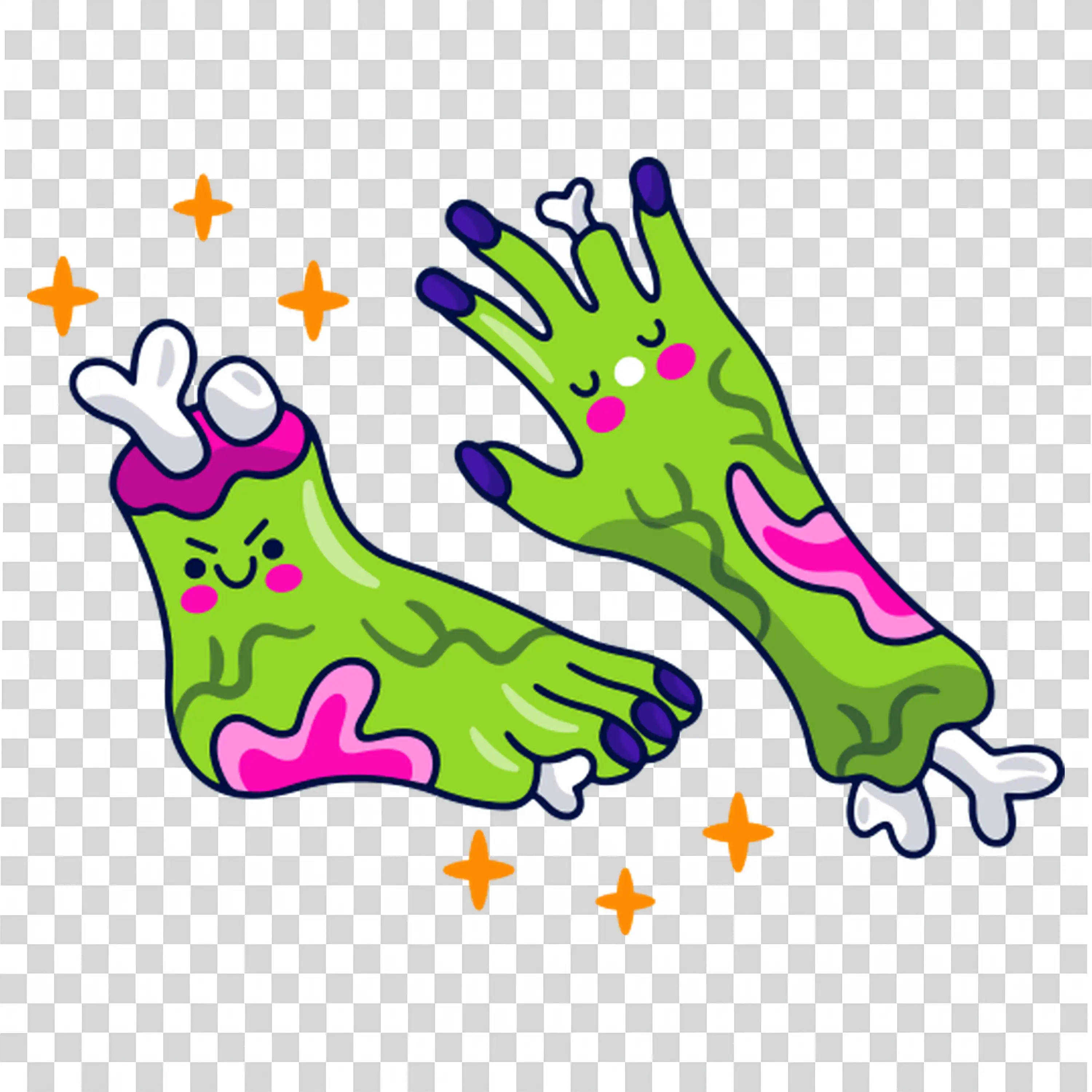 Colorful Green Zombie Hand Reaching from The Ground for Halloween