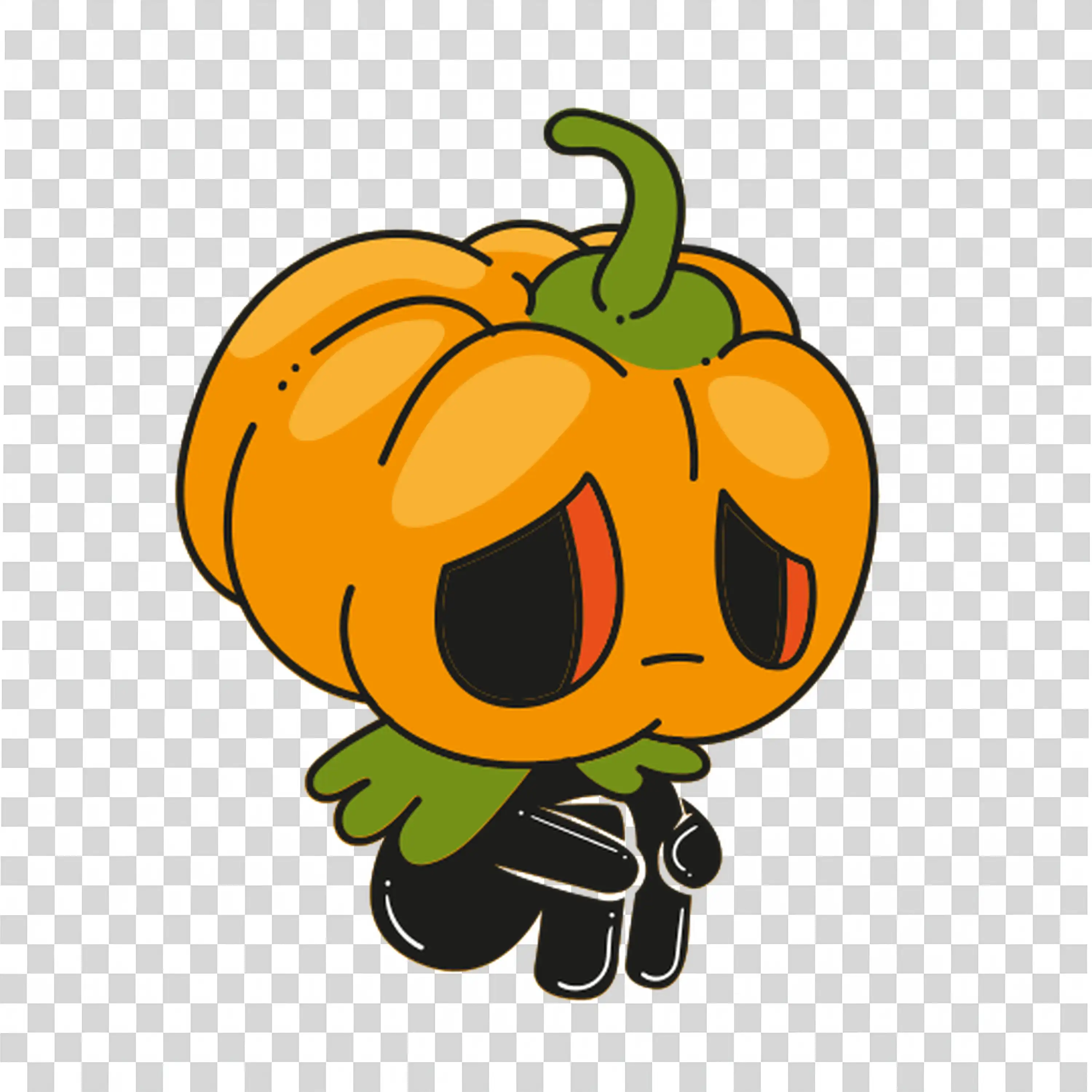 Colorful Halloween Pumpkin with Green Leaves and Expression