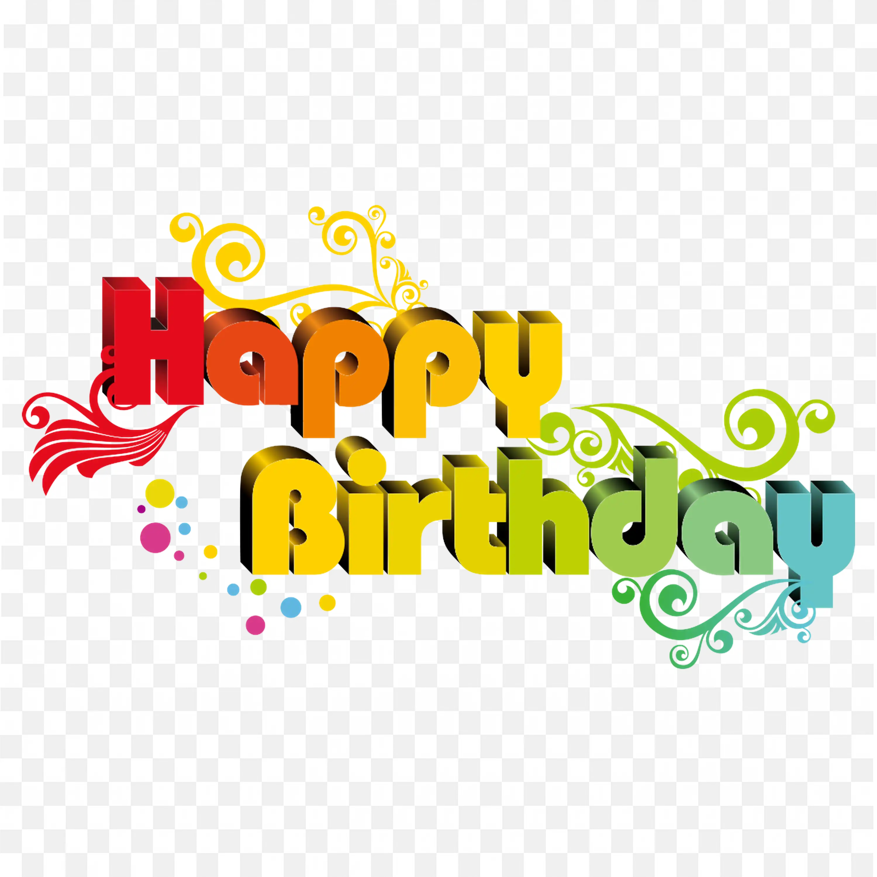 Colorful 3D Happy Birthday Text Floral Decorative Design