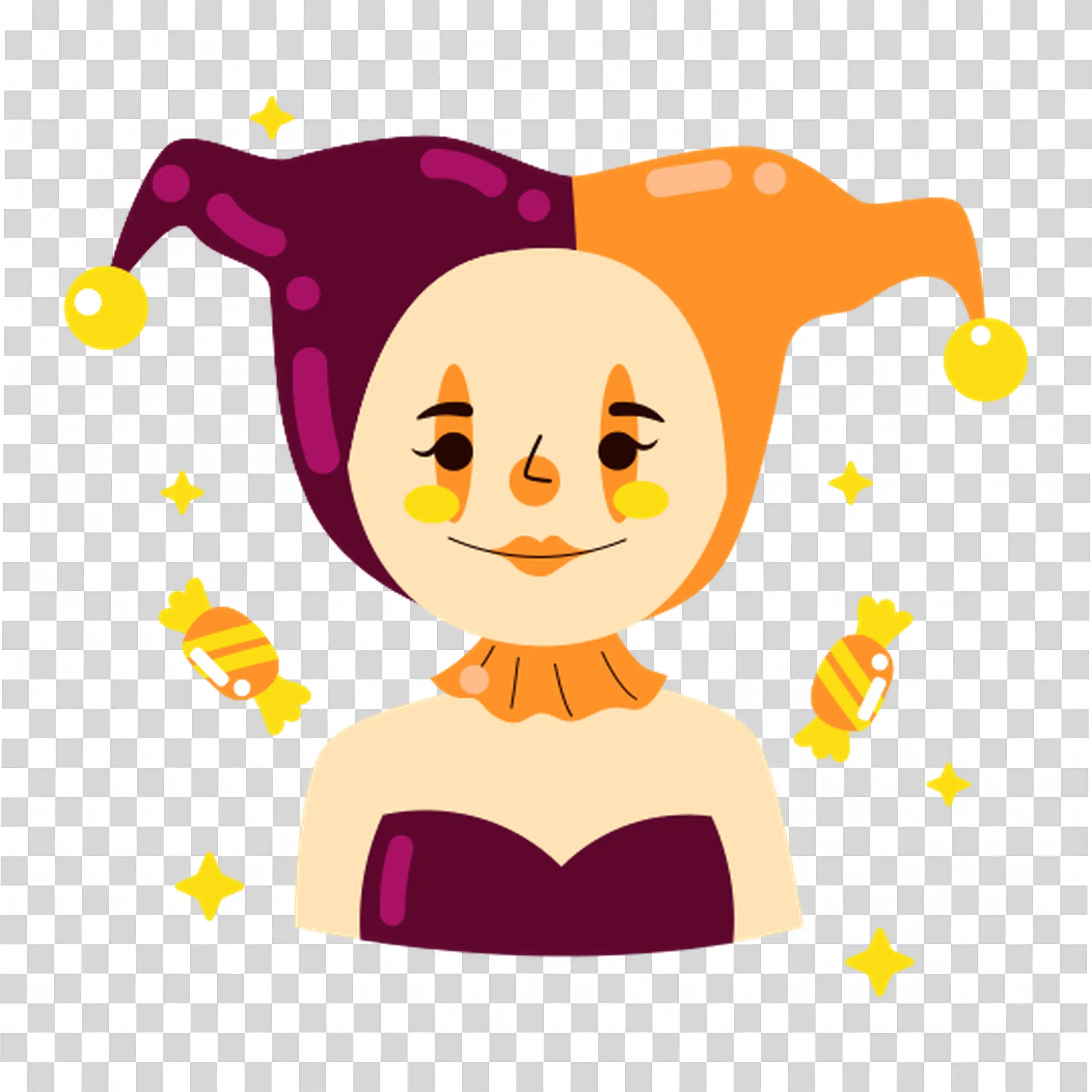 Colorful Jester in Halloween Costume with Smile PNG