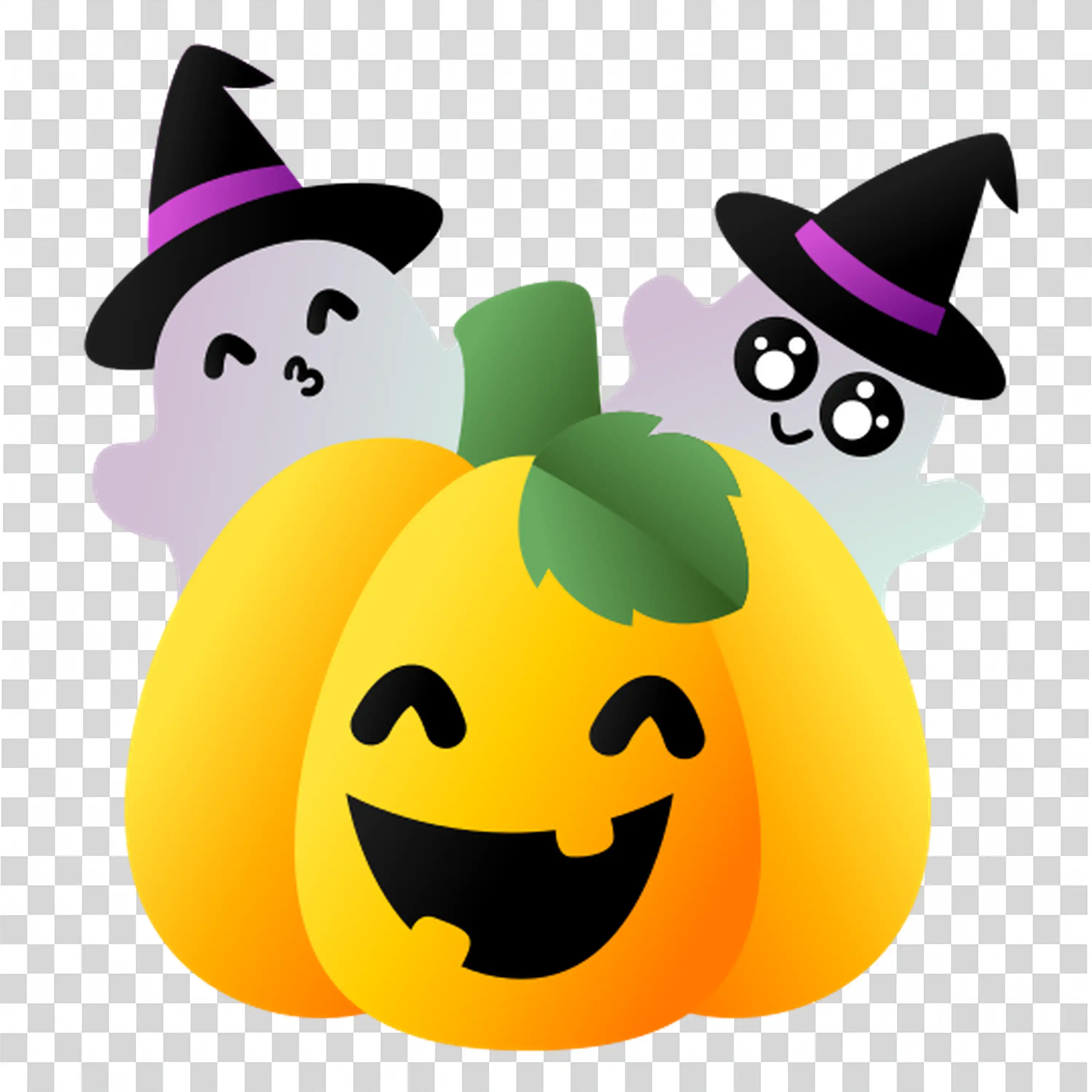 Colorful Pumpkins with Spooky Faces and Tiny Witch Hats