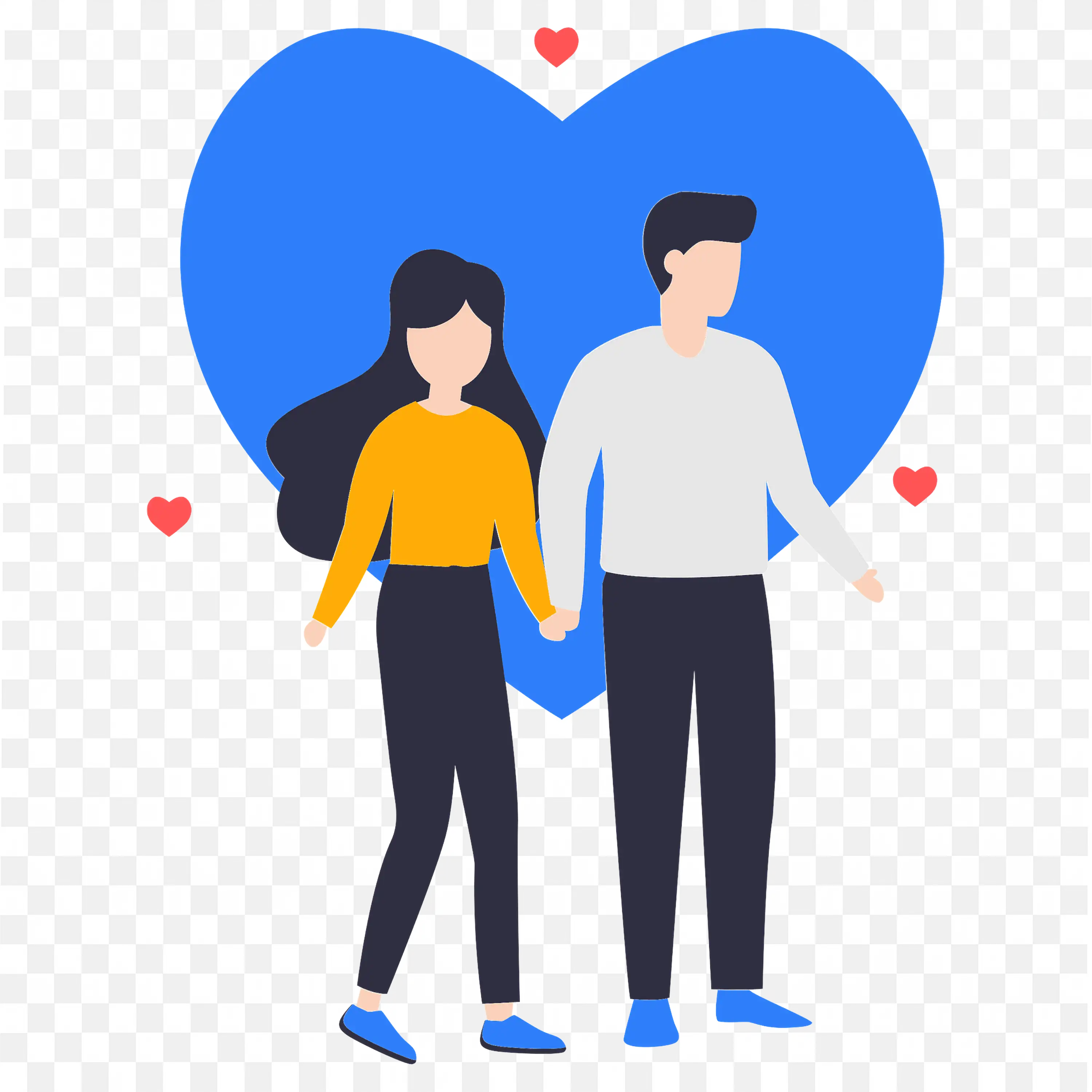 Couple Holding Hands Love Illustration with Floating Hearts