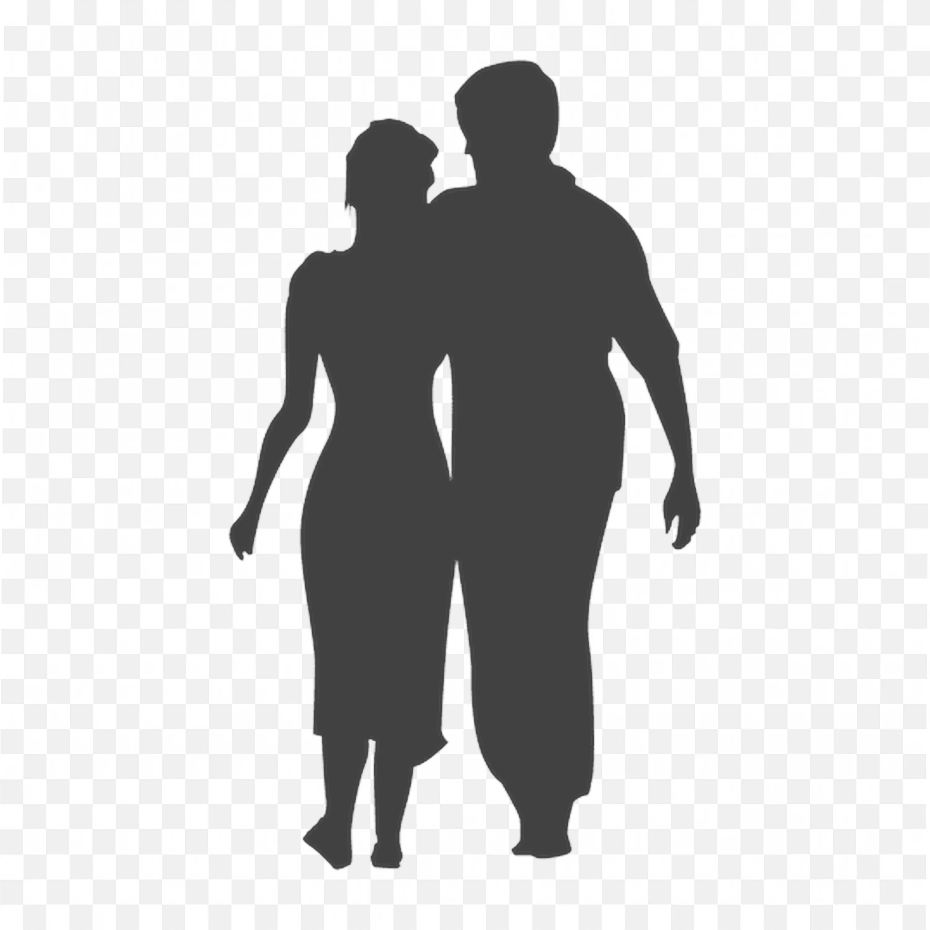 Couple Walking Silhouette Sweet Romantic Scene Illustration