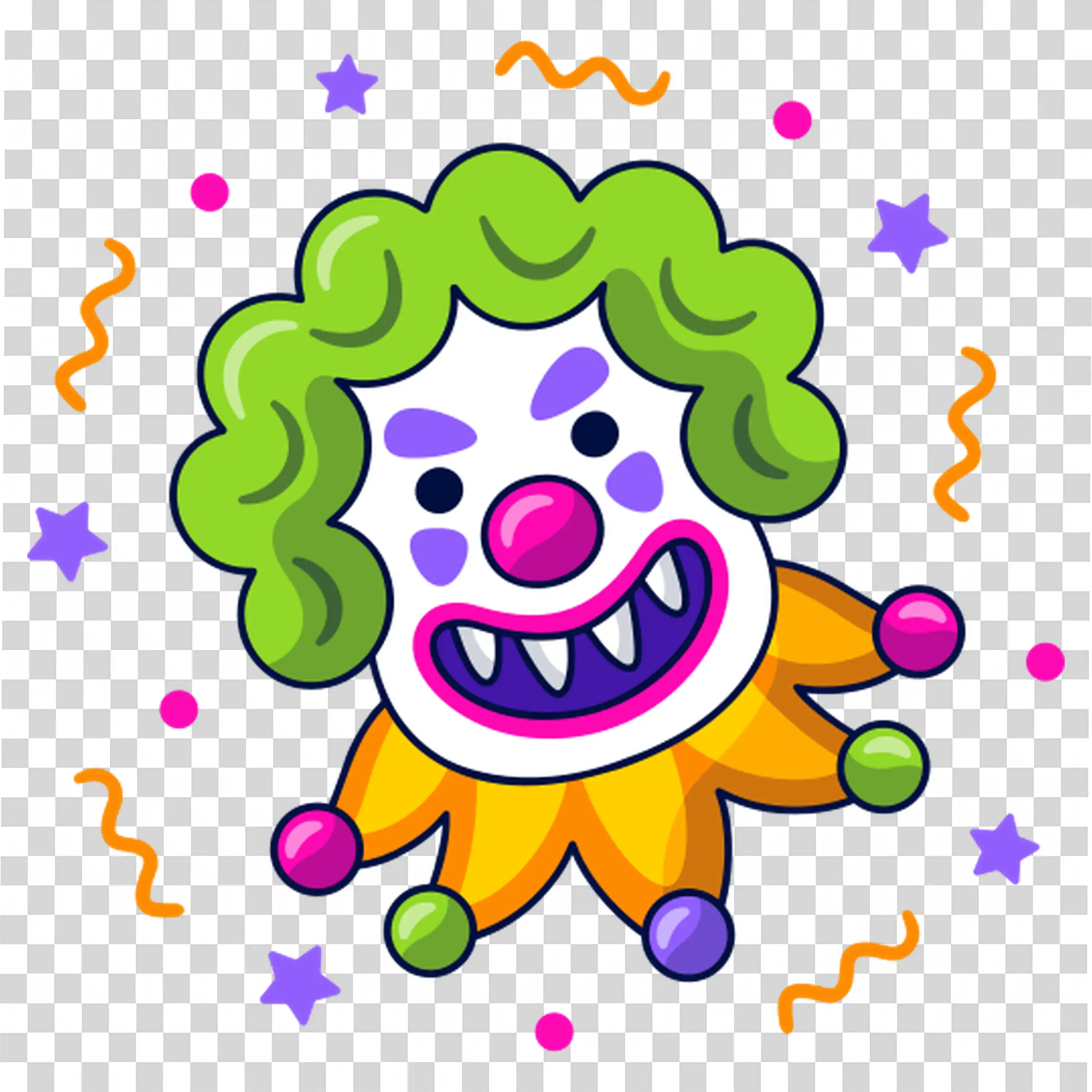 Crazy Clown Face with Green Hair and a Big Smile PNG