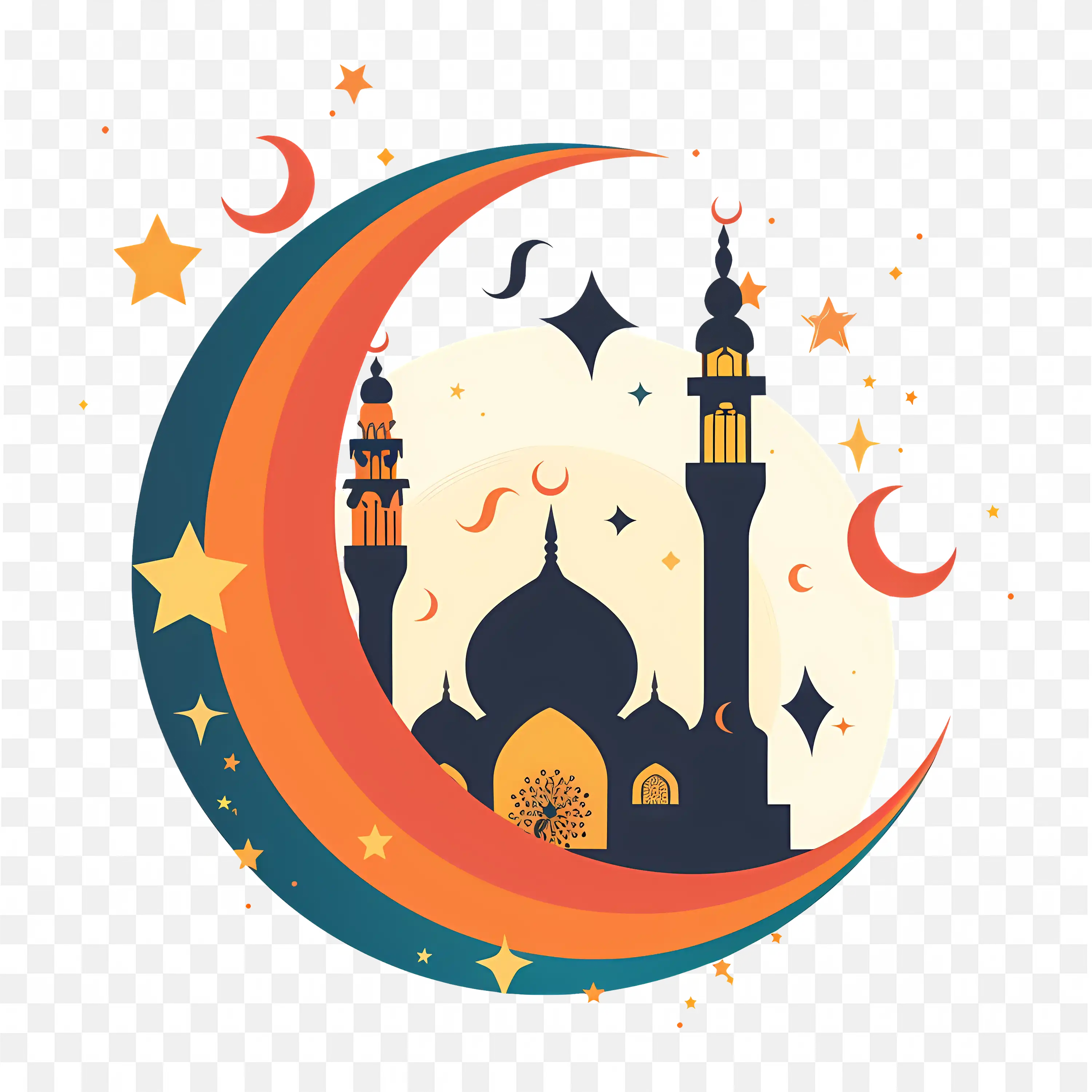 Crescent Moon Mosque Eid Mubarak Celebration Graphic Design