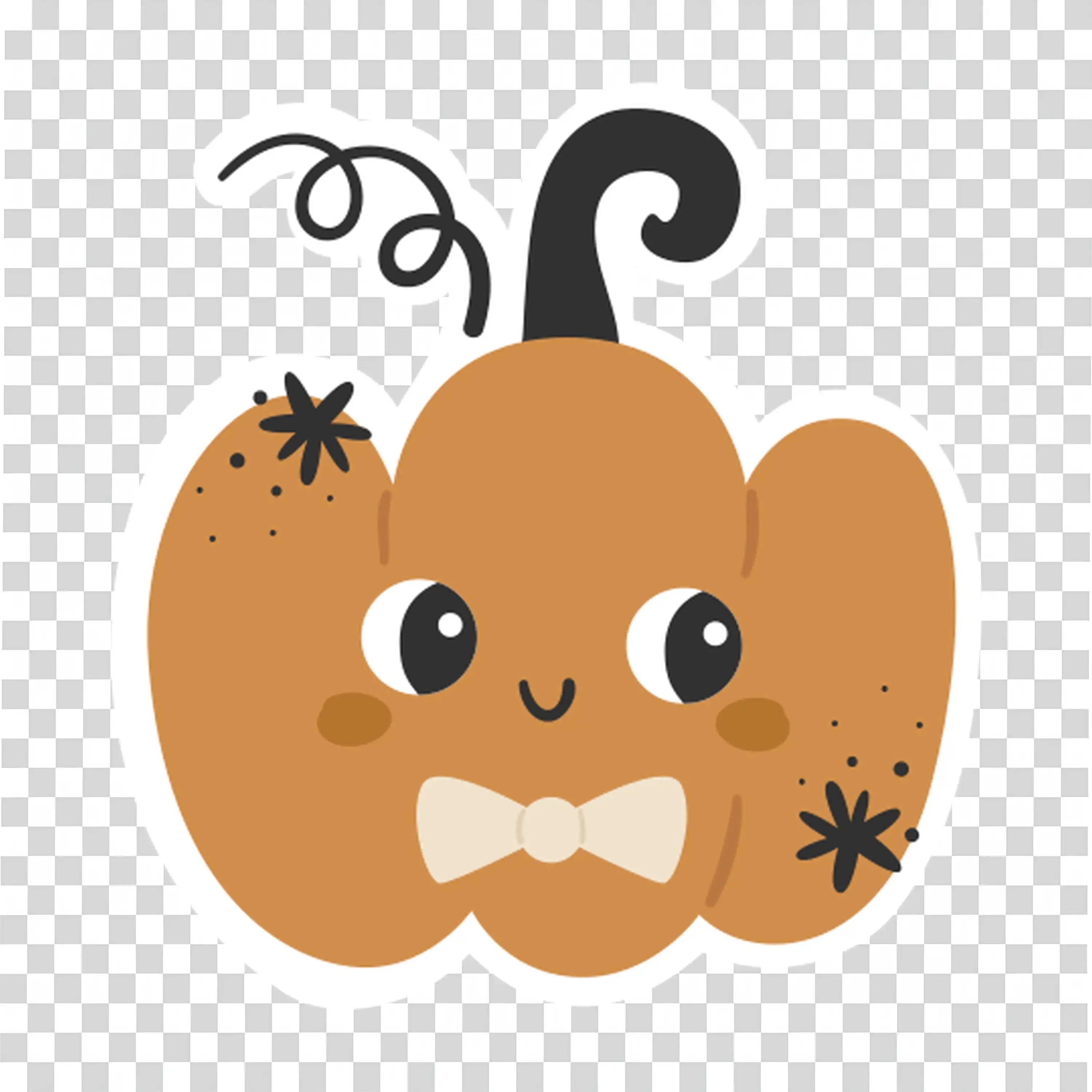 Cute Brown Pumpkin with Curly Vine and Friendly Face