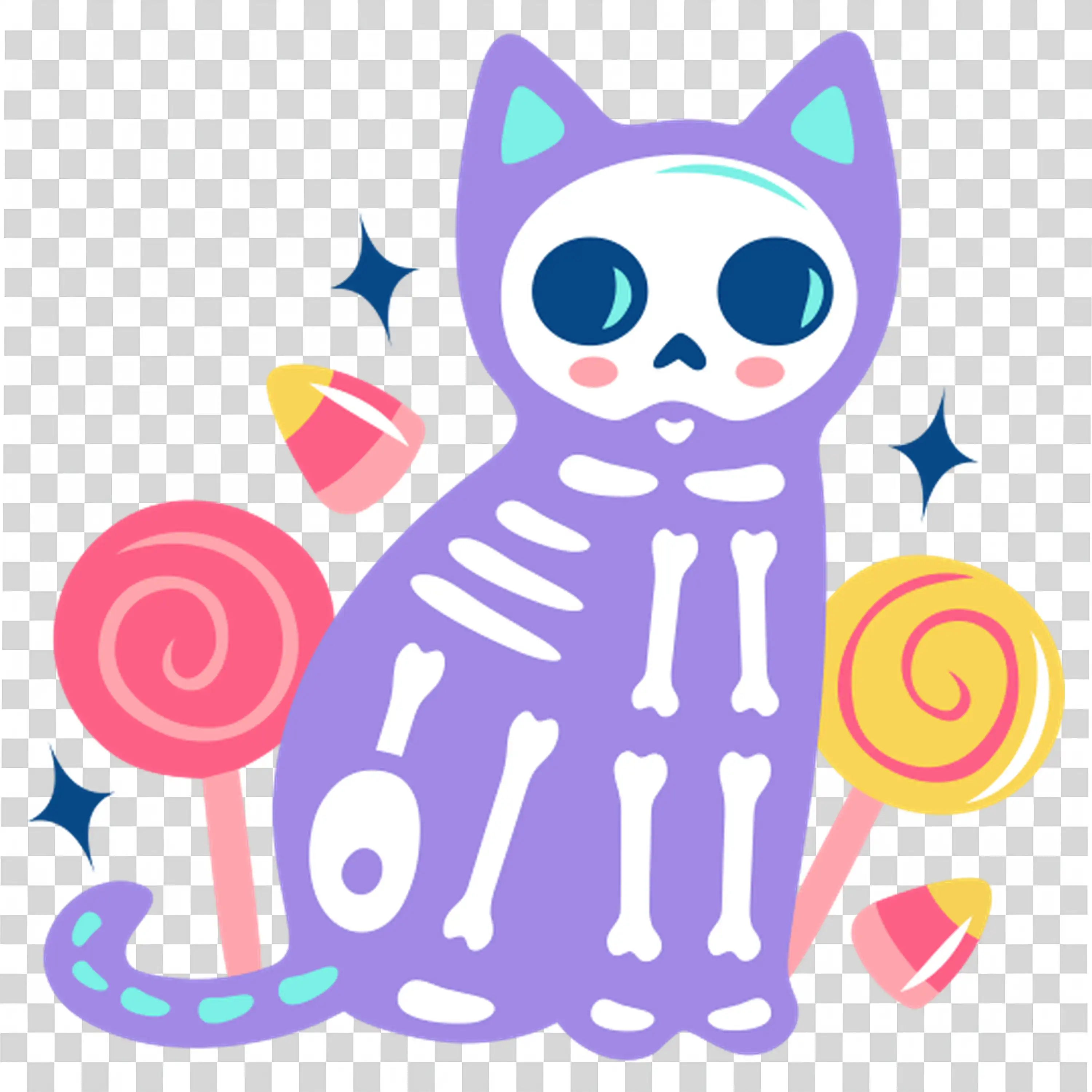 Cute Cat in Halloween Costume with Colorful Candies Halloween