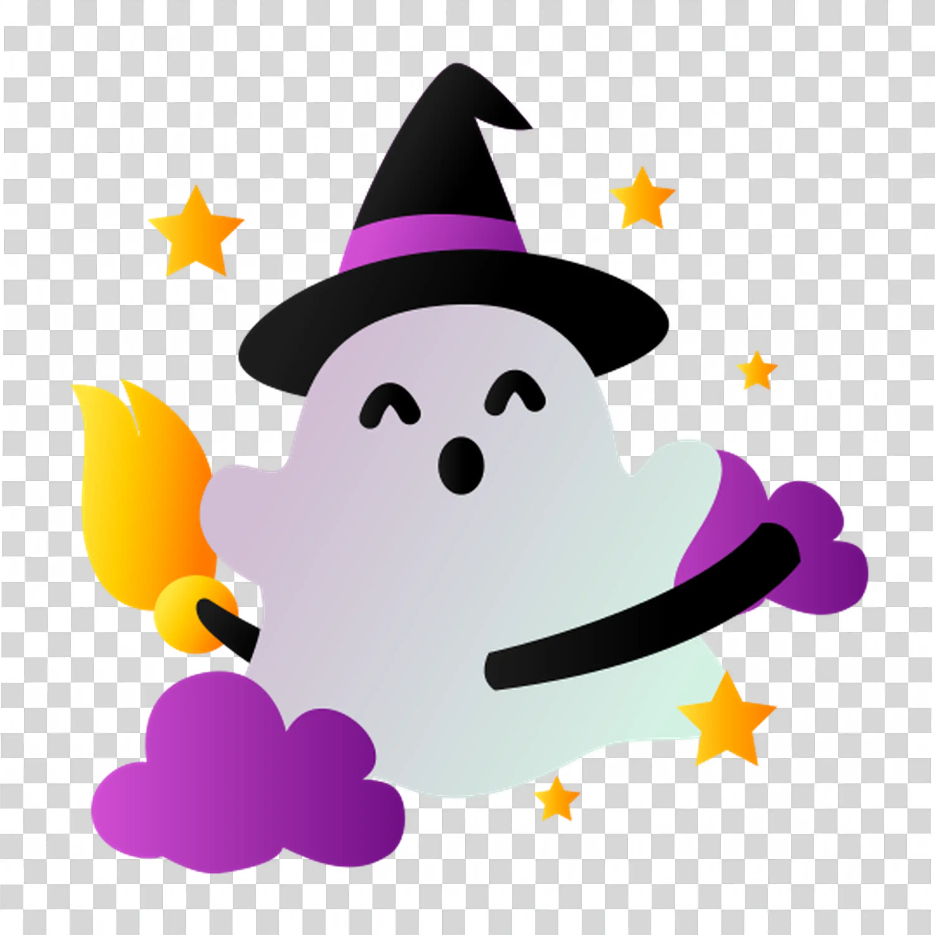 Cute Ghost Flying with Stars and Halloween Vibe PNG