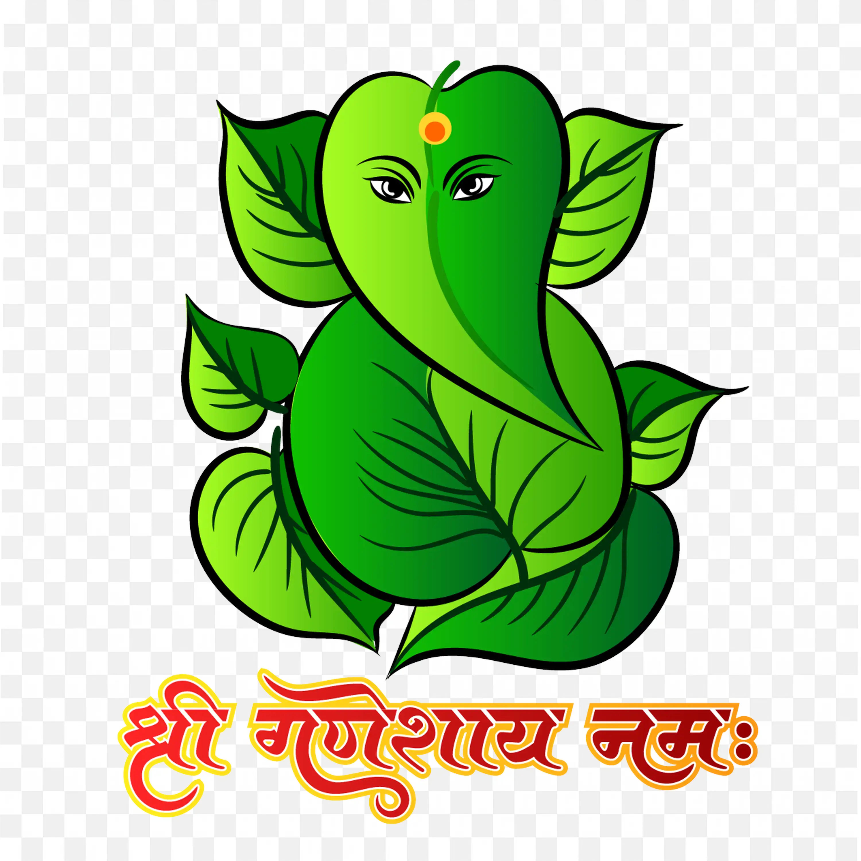 Cute Green Ganesha Illustration with Hindi Festival Text Art
