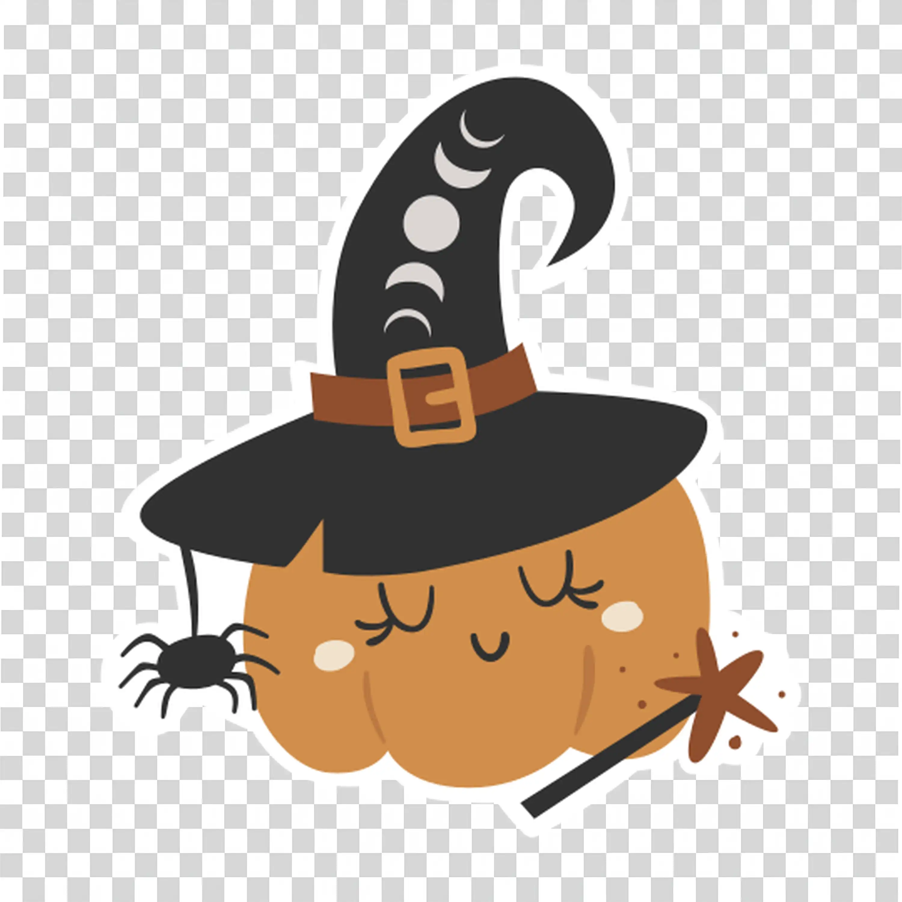 Cute Halloween Cat Character with Witch Hat and Pumpkin
