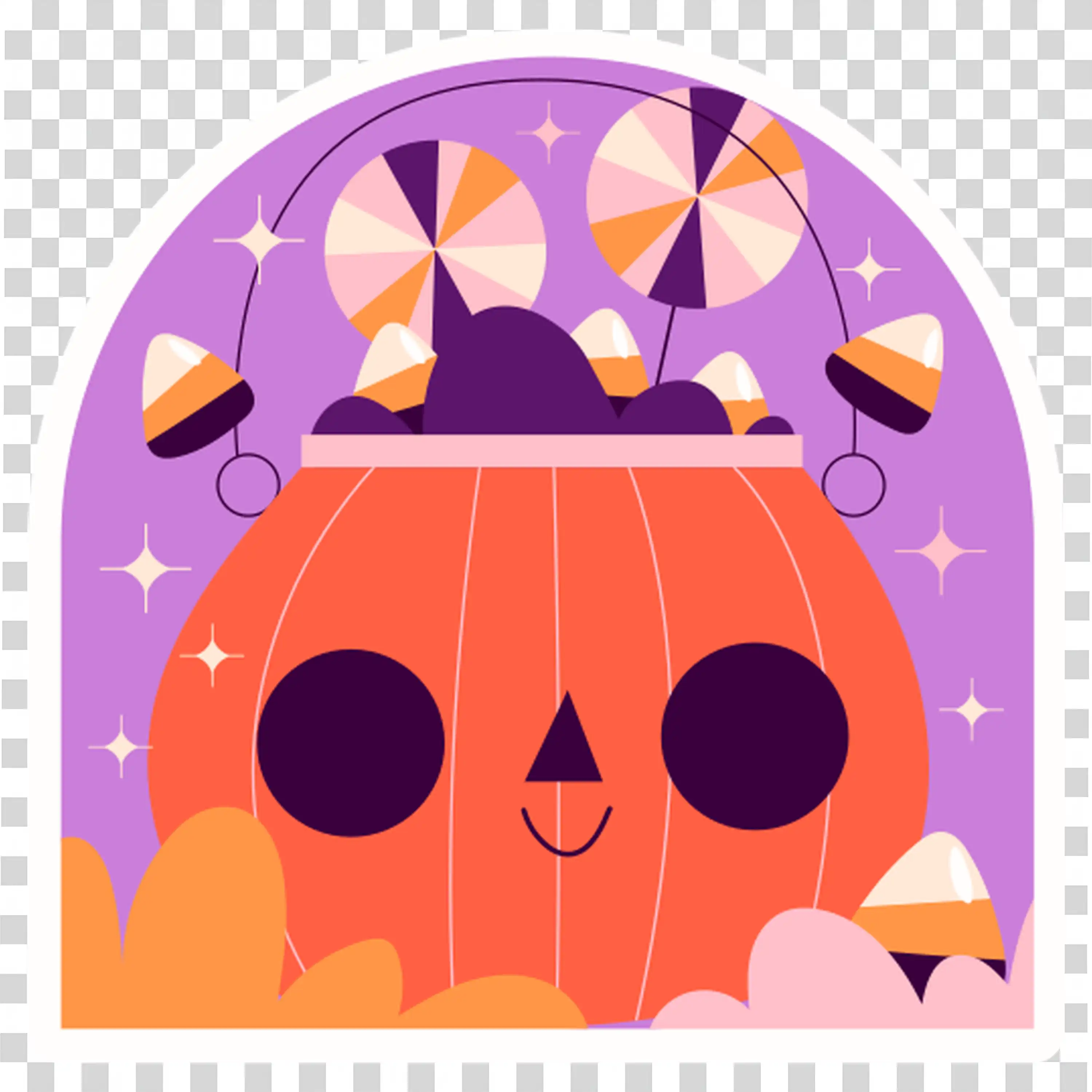 Cute Halloween Pumpkin with a Smiling Face and Bat Details