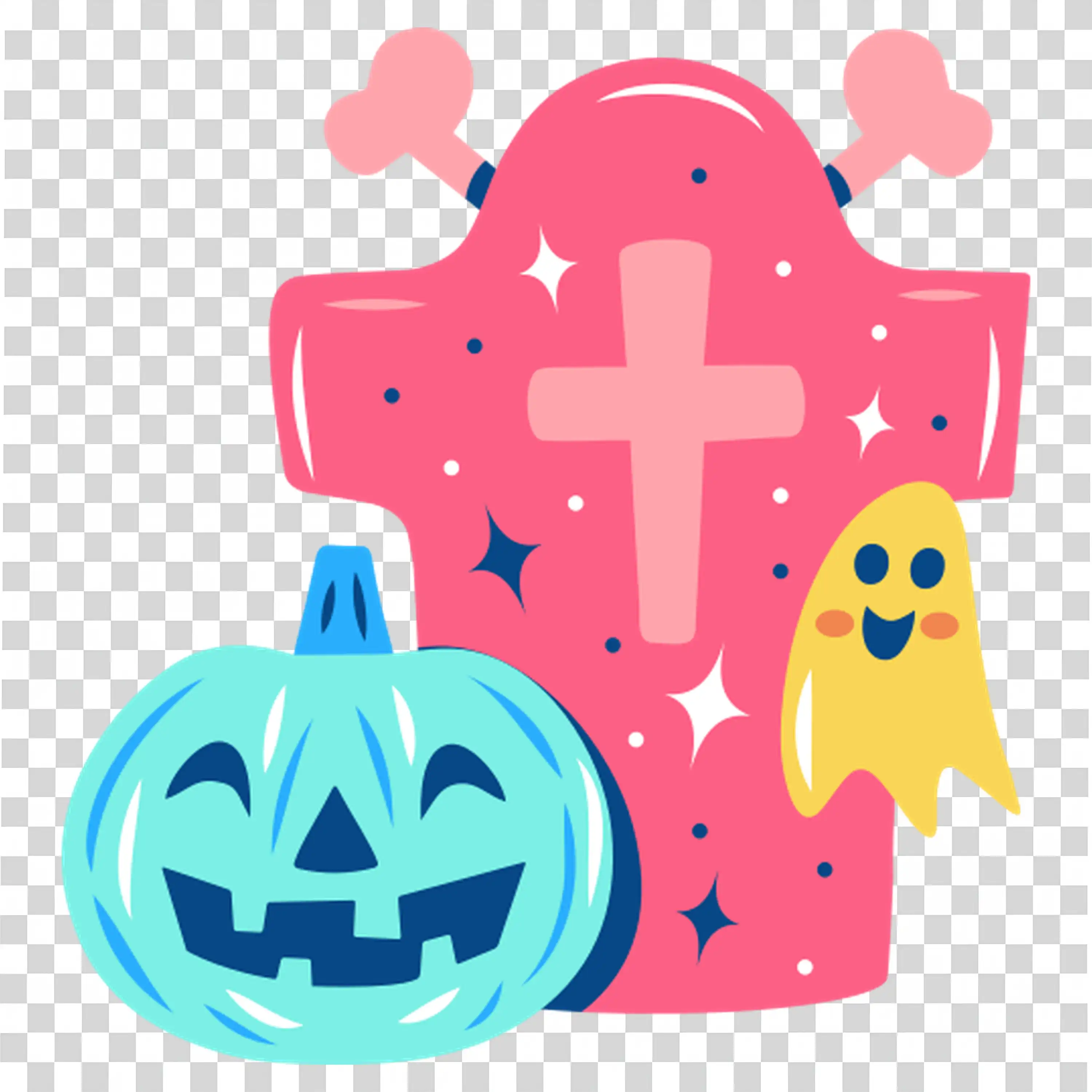 Cute Halloween Pumpkin with Ghost and Tombstone Free PNG