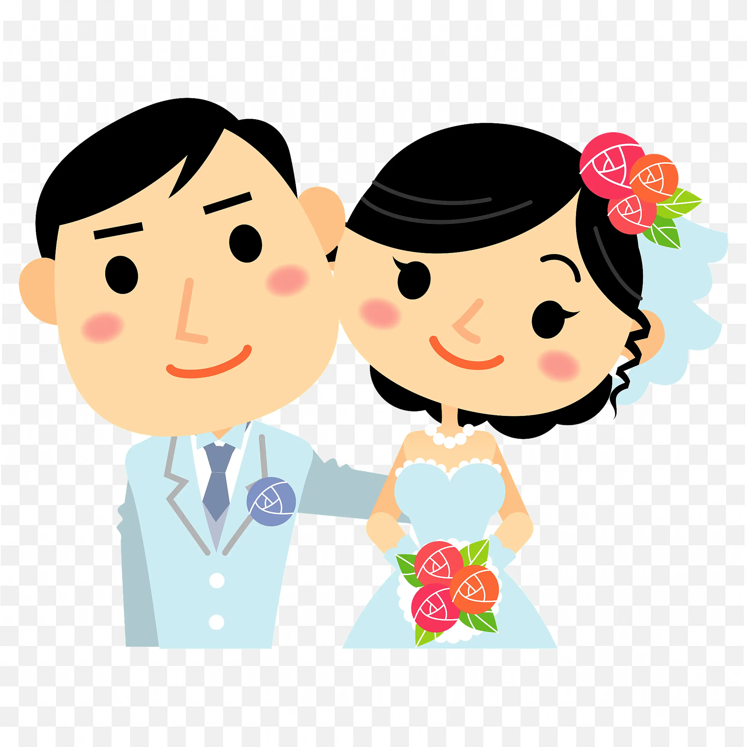 Cute Wedding Couple Cartoon Face Illustration with Smiles