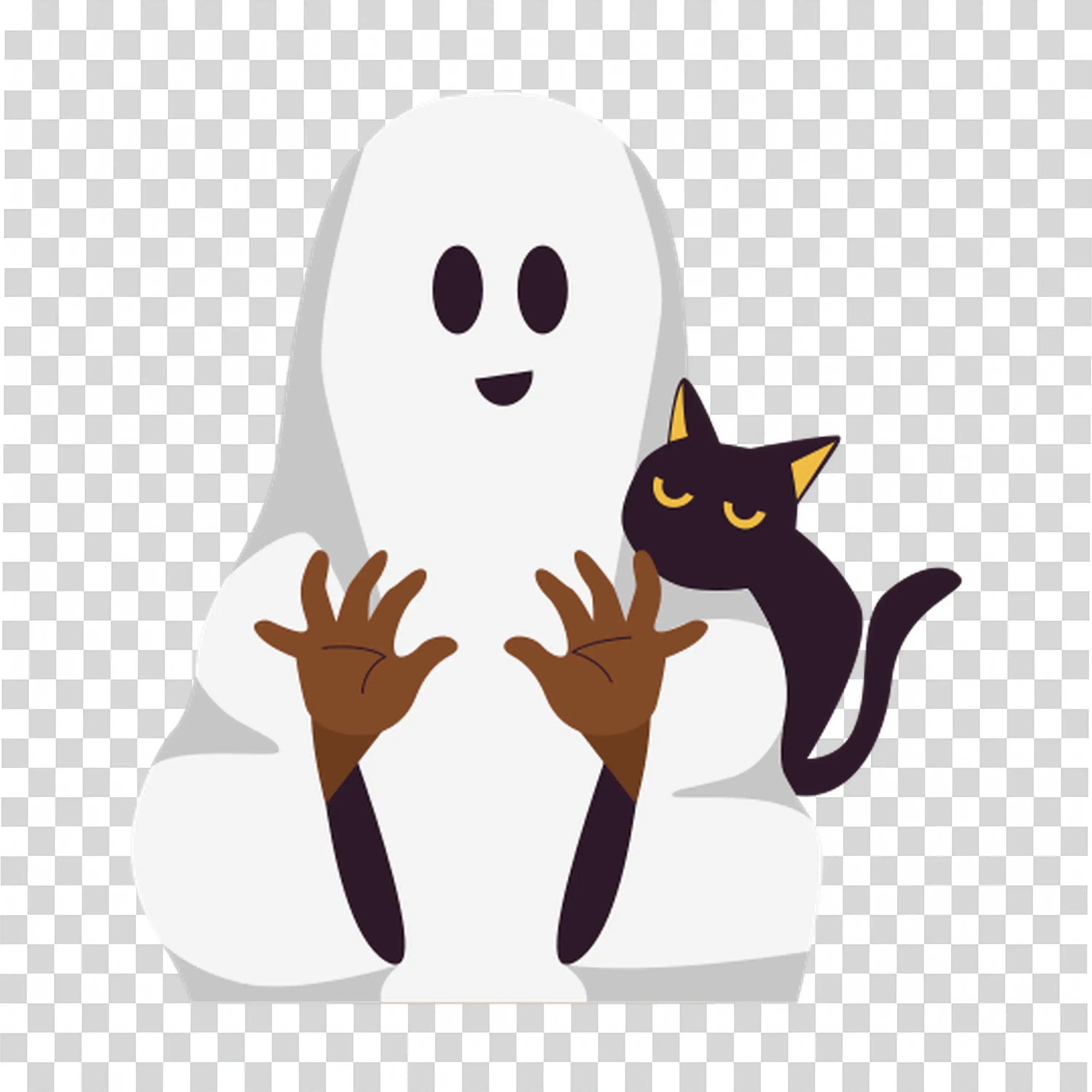 Cute White Ghost with Two Hands Raised in Halloween Pose