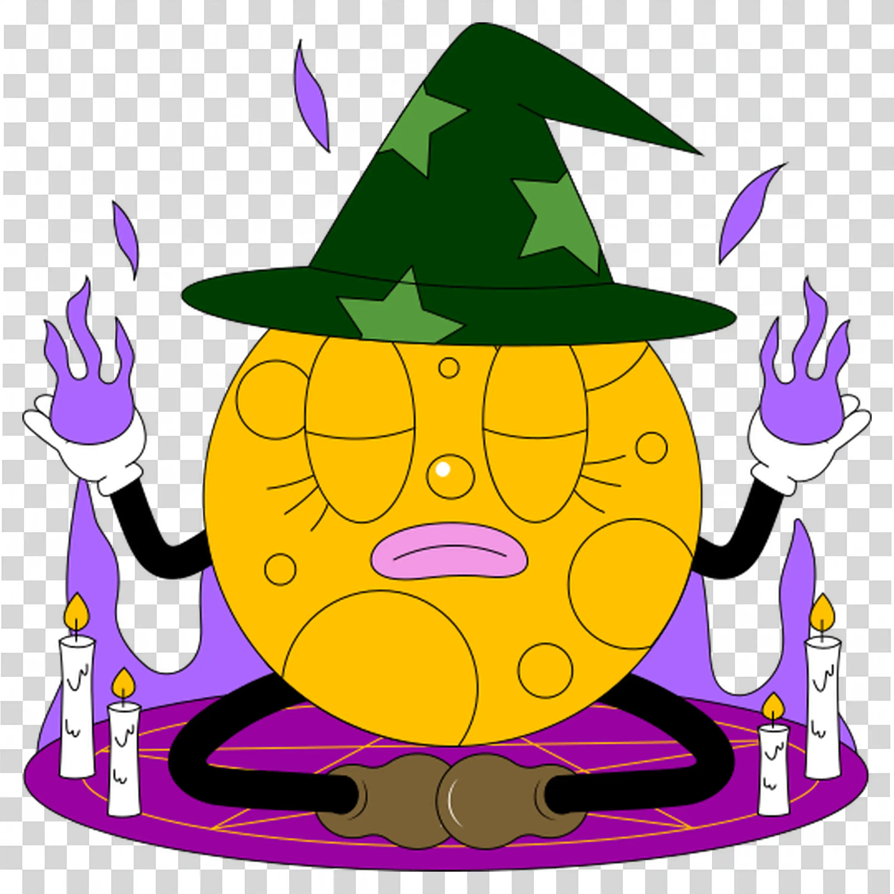 Cute Witch Character Riding Broomstick with Halloween