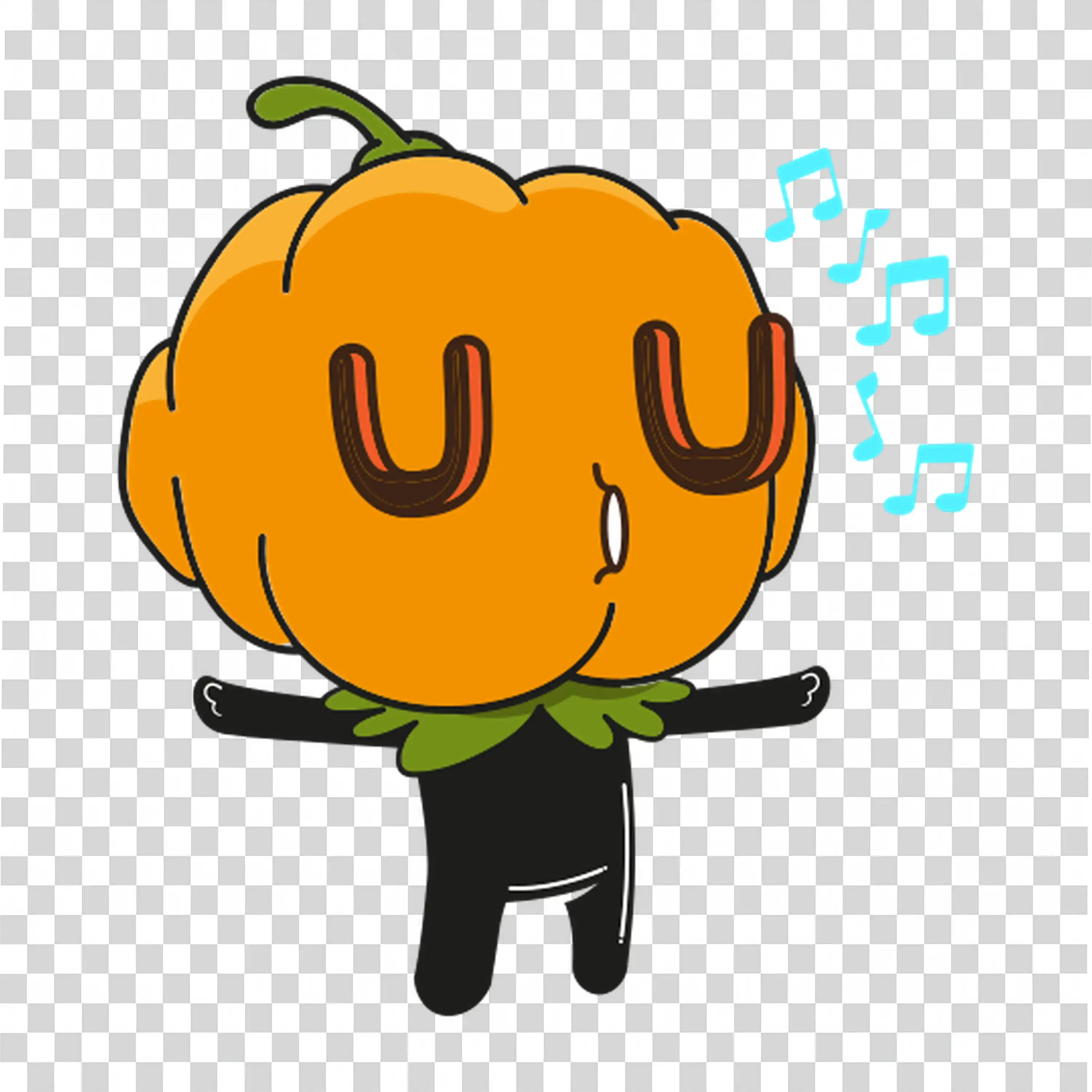 Dancing Pumpkin with Musical Notes for Halloween PNG