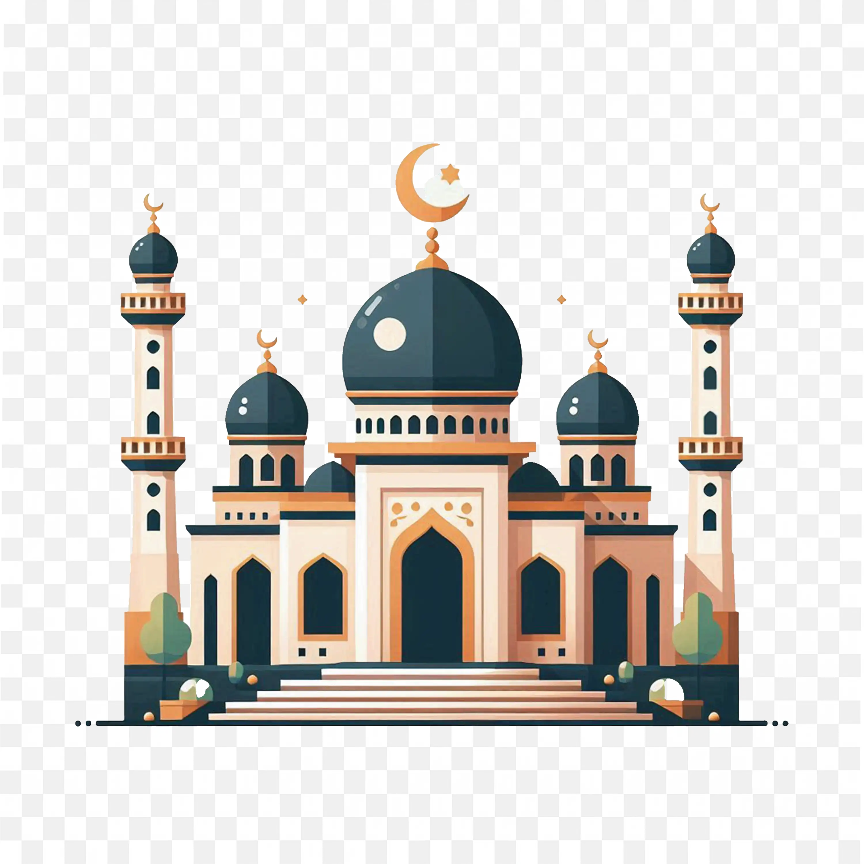 Dark Teal Dome Mosque Night Festival Illustration