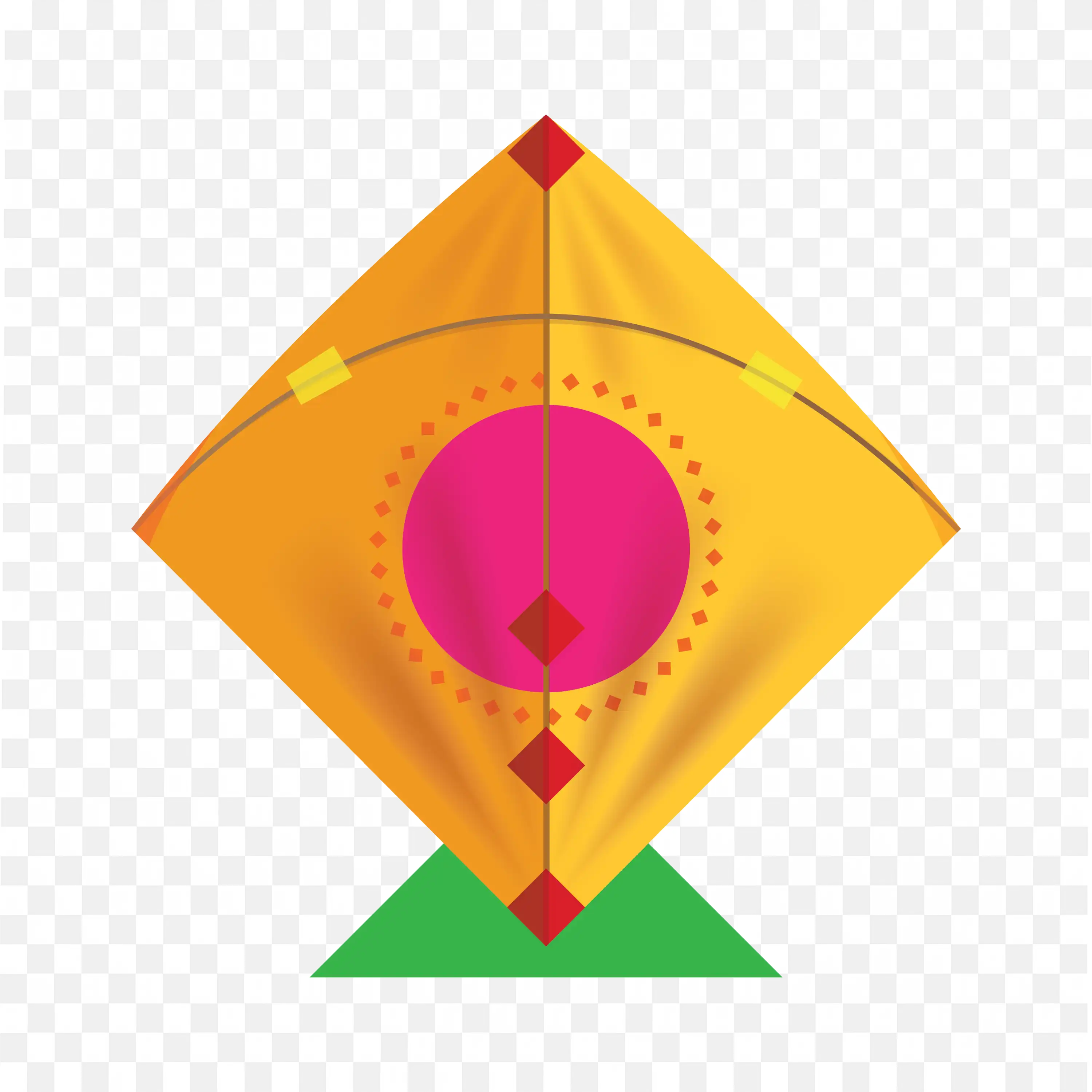 Diamond Shaped Kite Orange Body Pink Circle Red Green Tail
