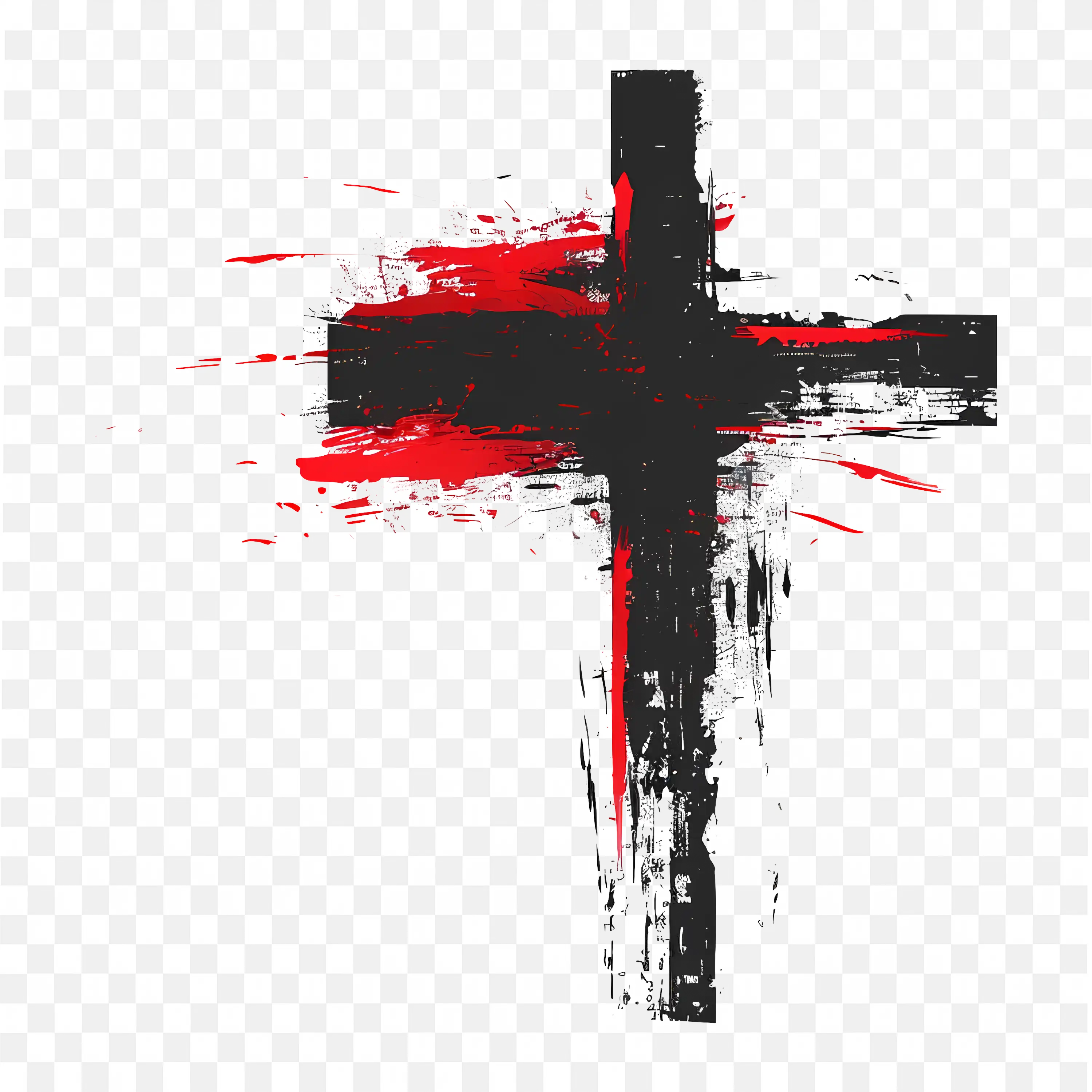 Dramatic Christian Cross with Red Splatters Artistic Brush Style