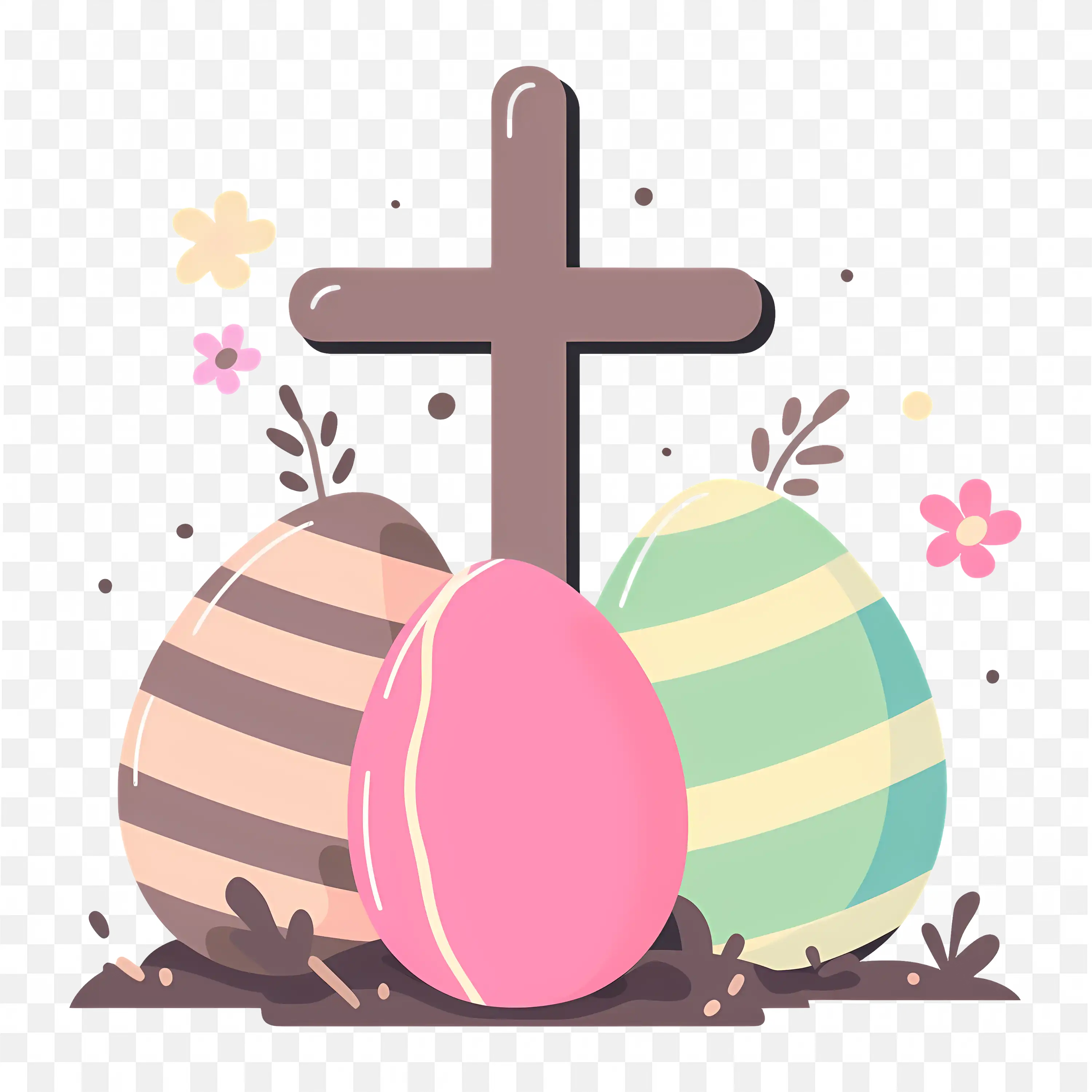 Easter Cross Christianity Church Clip Art with Floral Design PNG