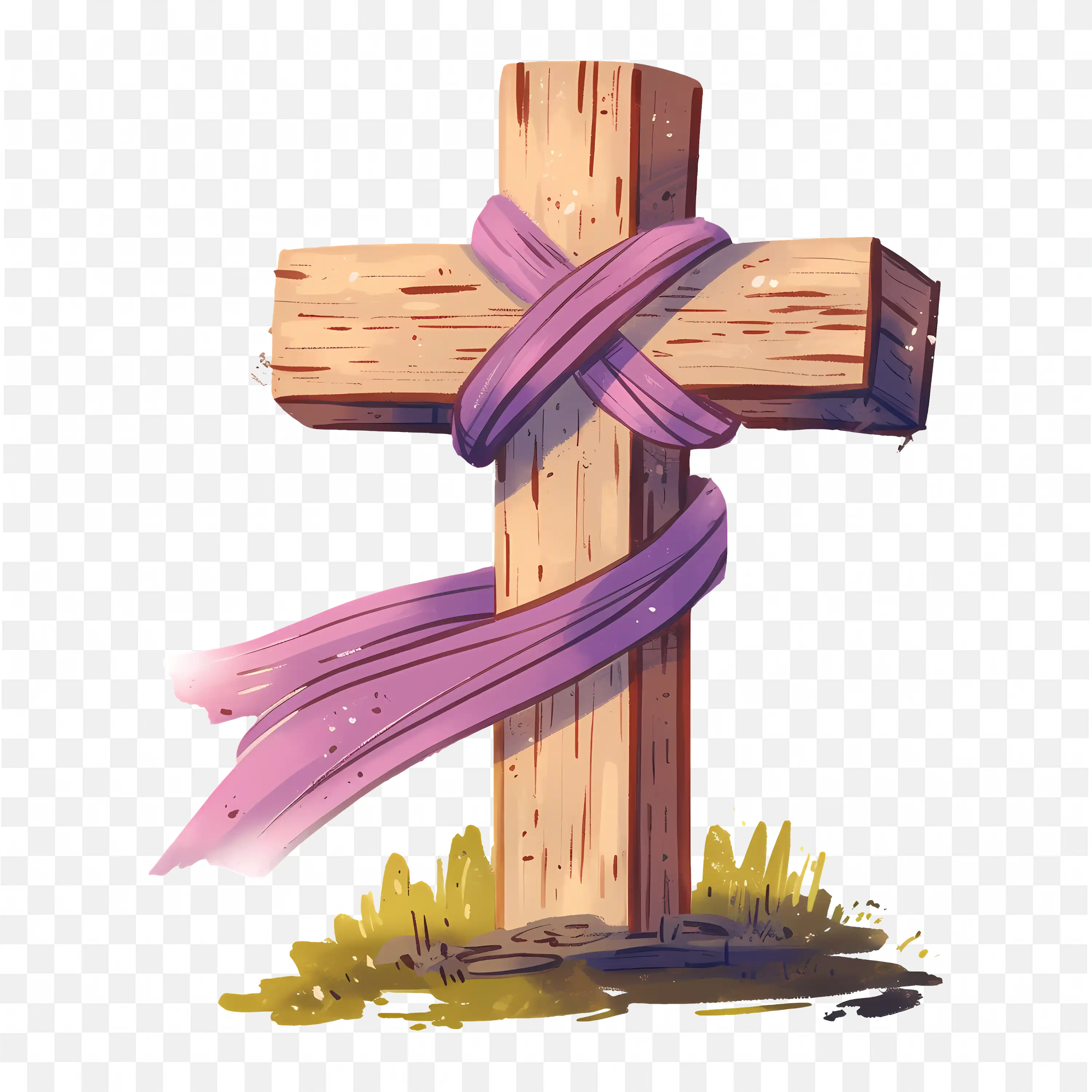Easter Cross Draped with Purple Cloth Christian Symbol Art
