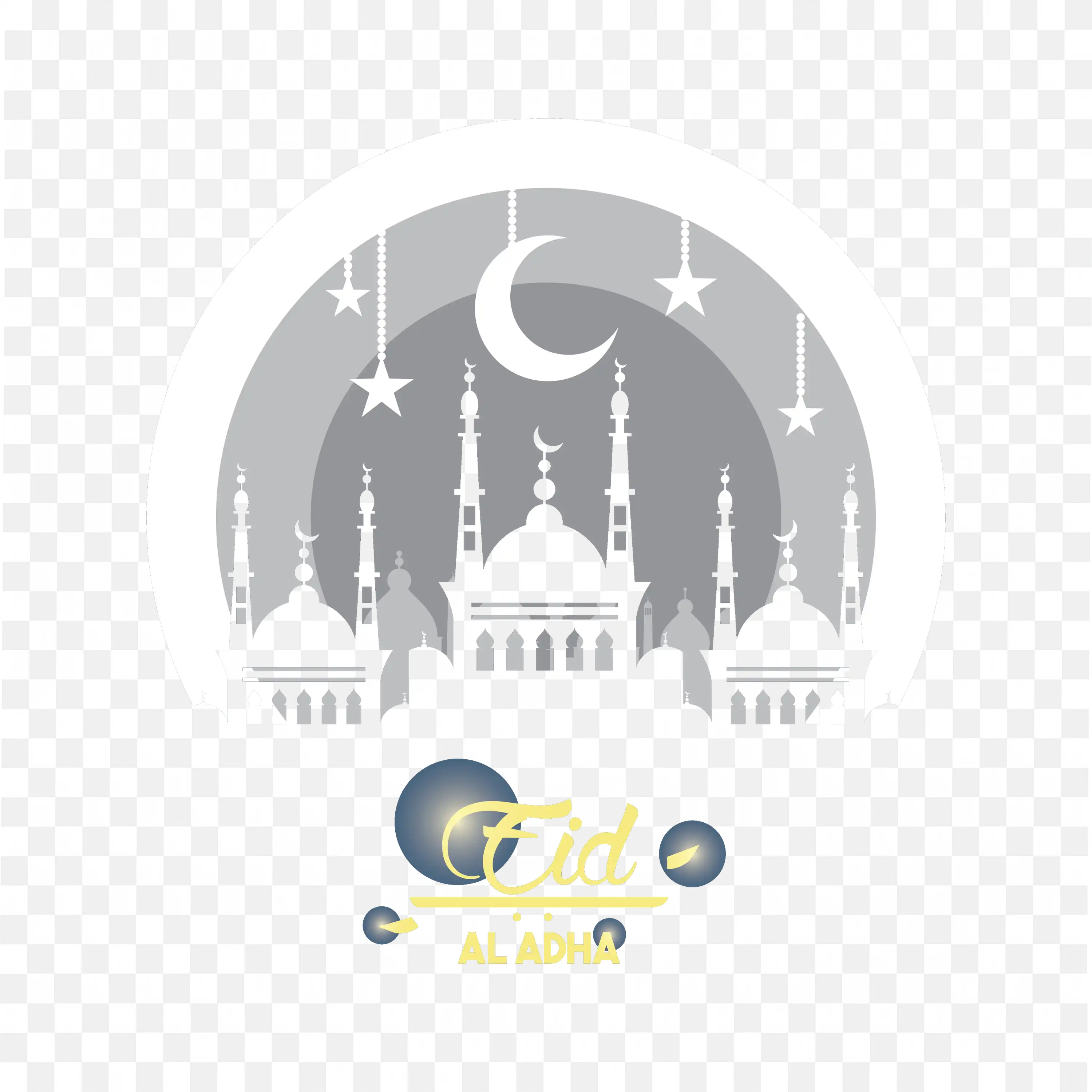 Eid Al Adha Crescent Moon and Stars Islamic Symbol Art