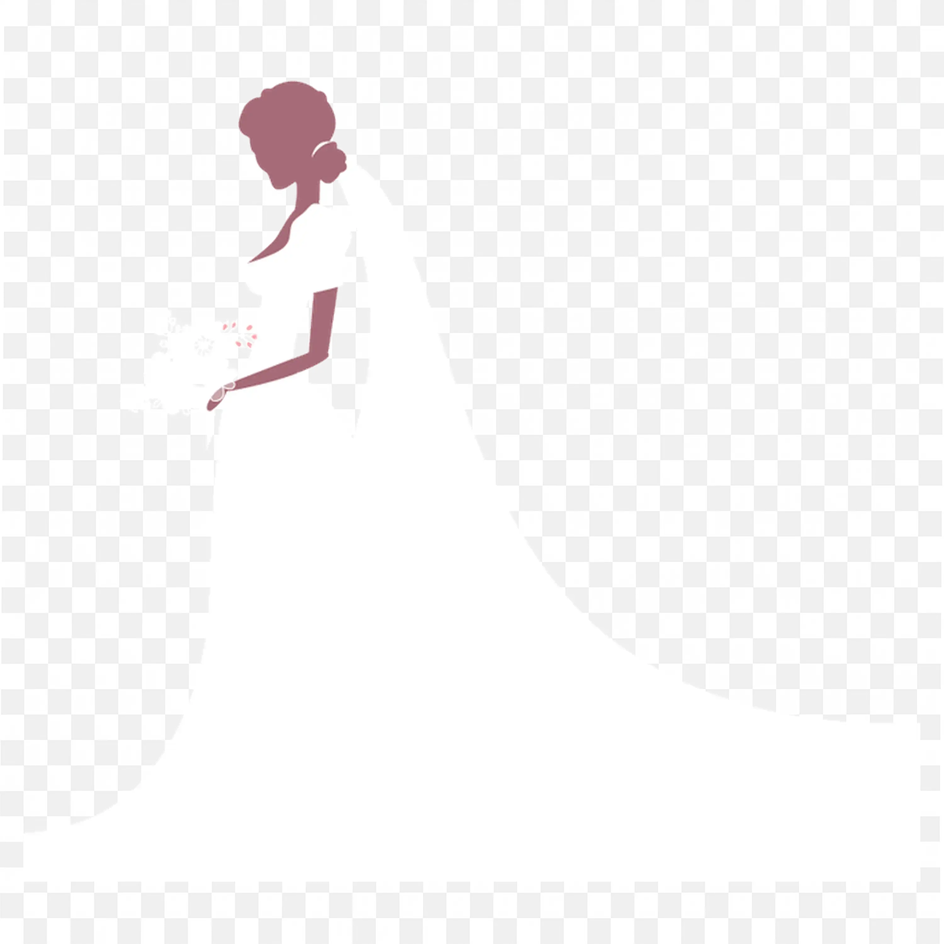 Elegant Bride Silhouette in White Dress Holding Flowers PNG Clipart