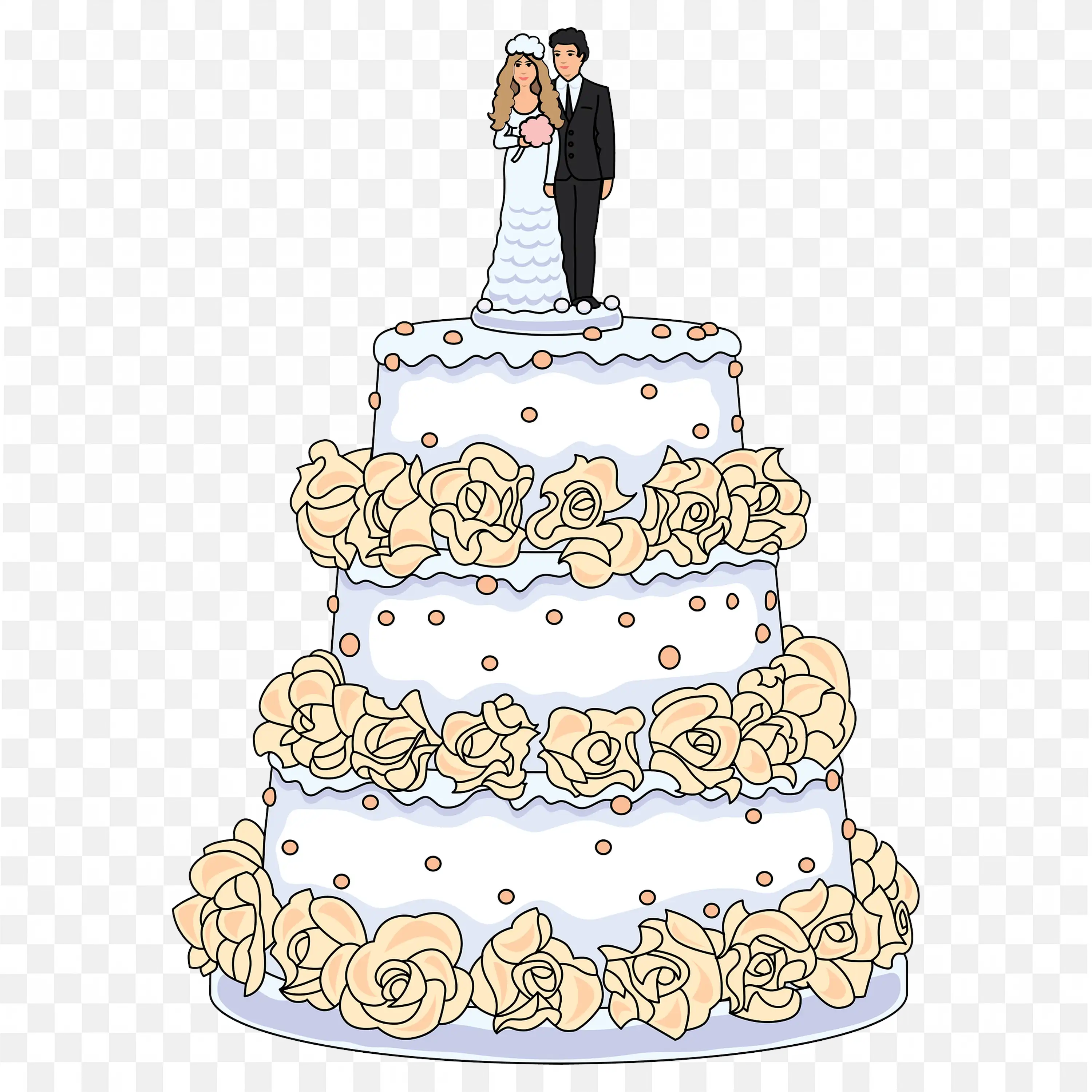 Elegant ThreeTier Wedding Cake White Frosting Roses Design