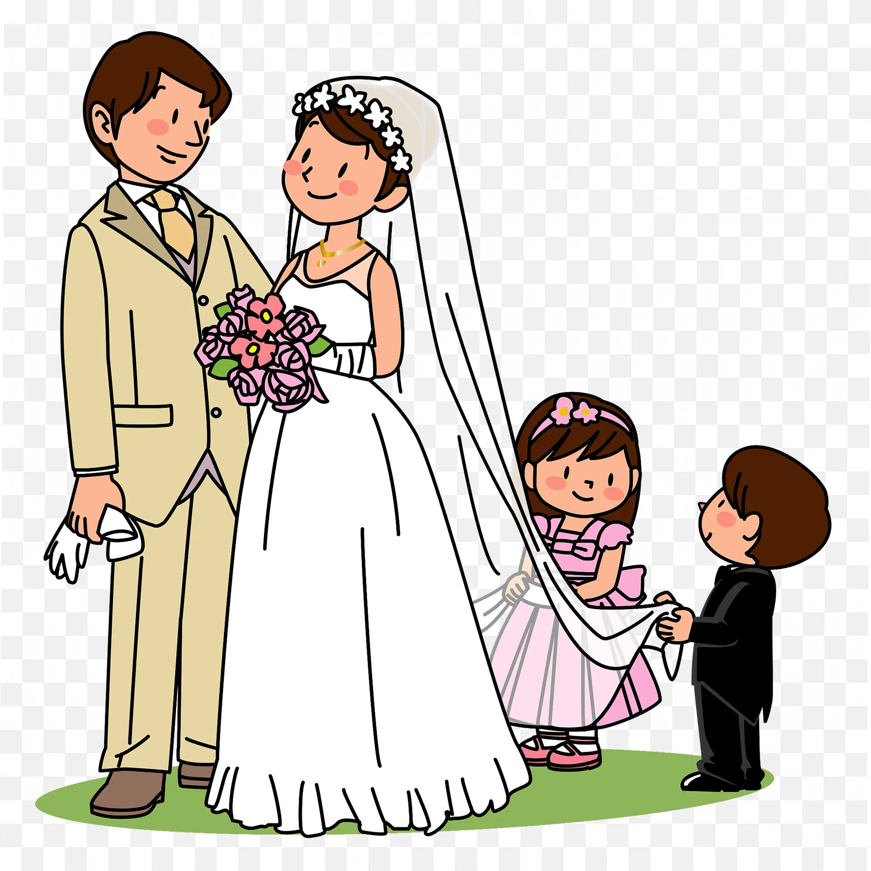 Family Wedding Ceremony Scene Cartoon Illustration Design