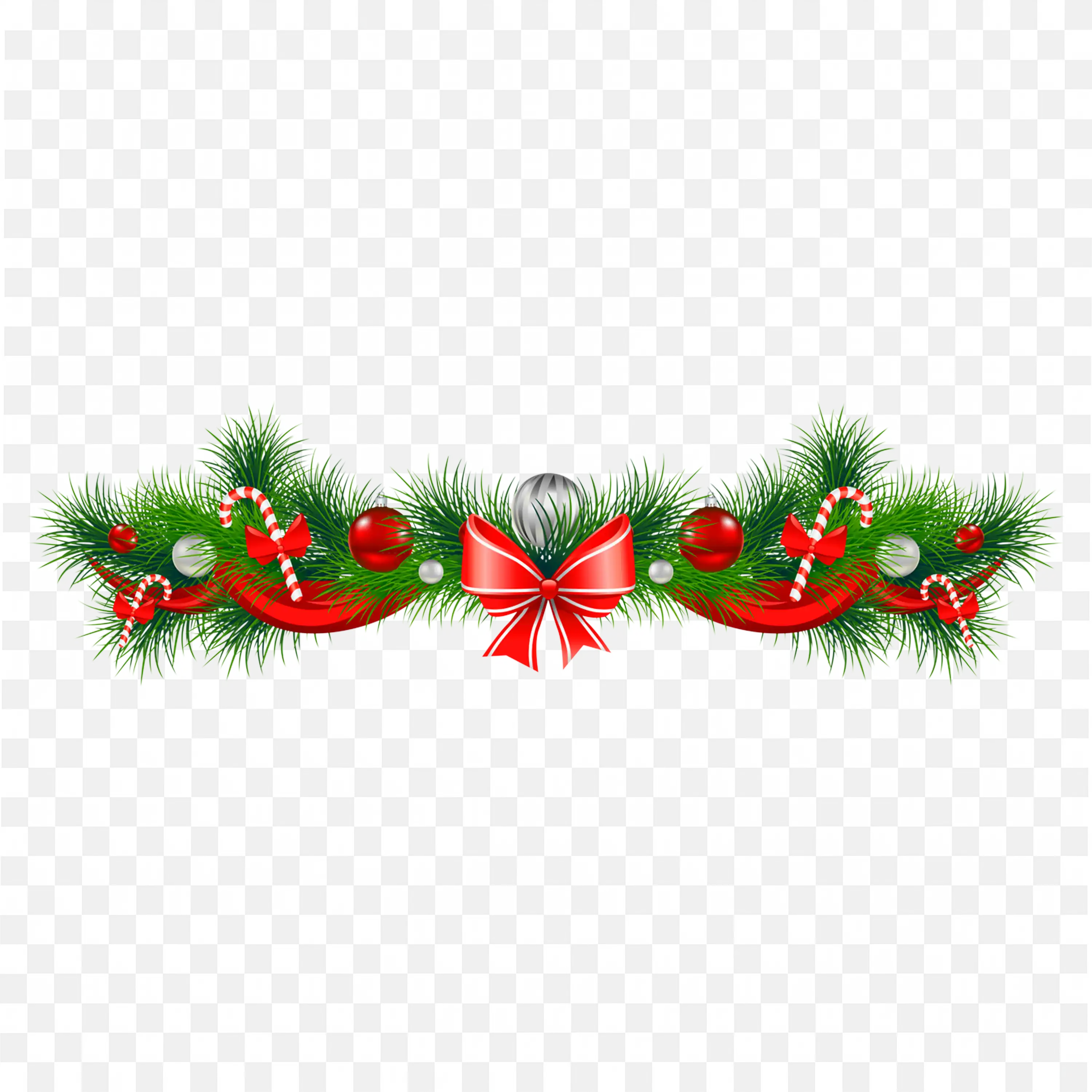 Festive Garland With Red Ribbons And Green Pine Leaves