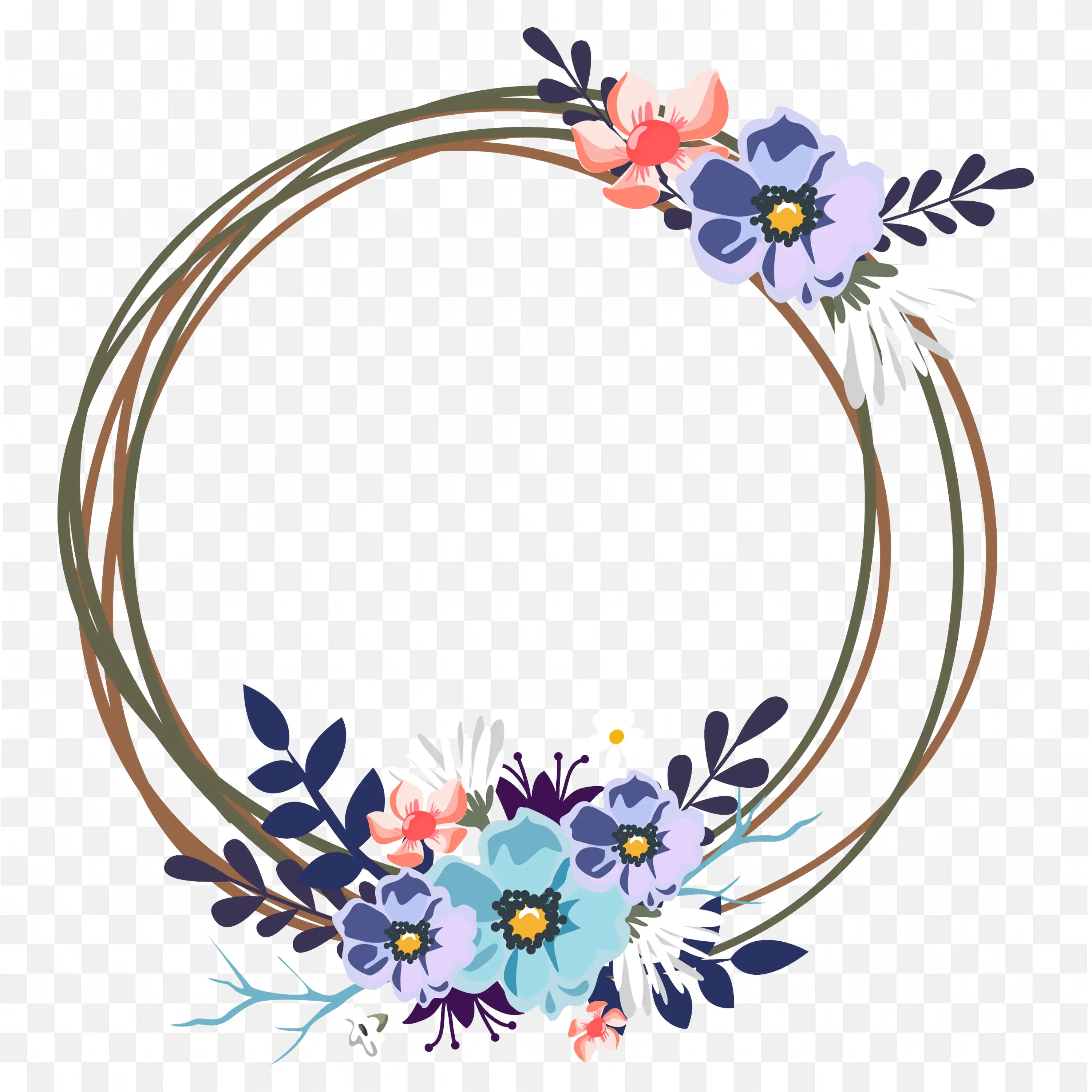 Floral Circle Frame Wedding Invitation Elegant Border Art