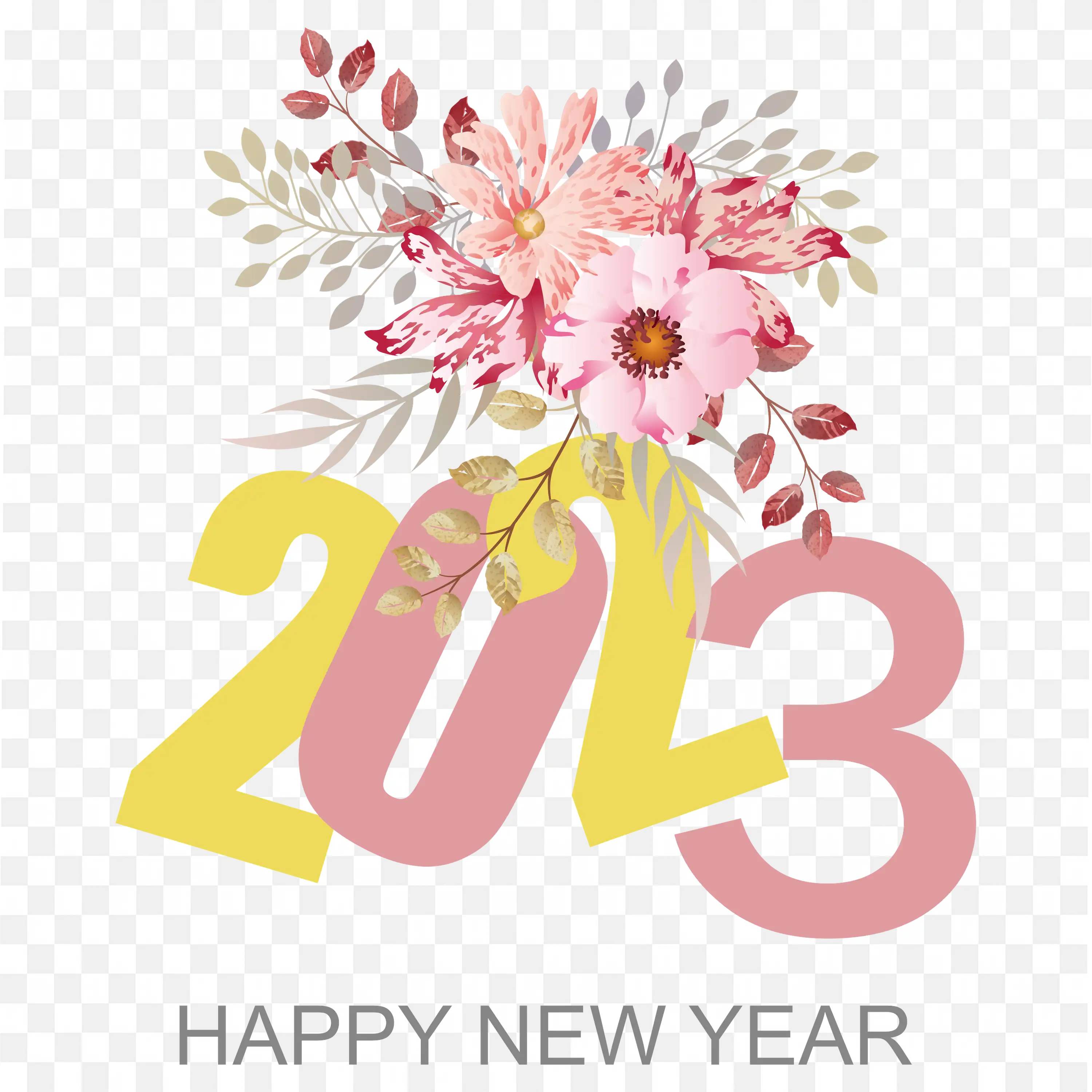 Floral Style Happy New Year Art PNG Image