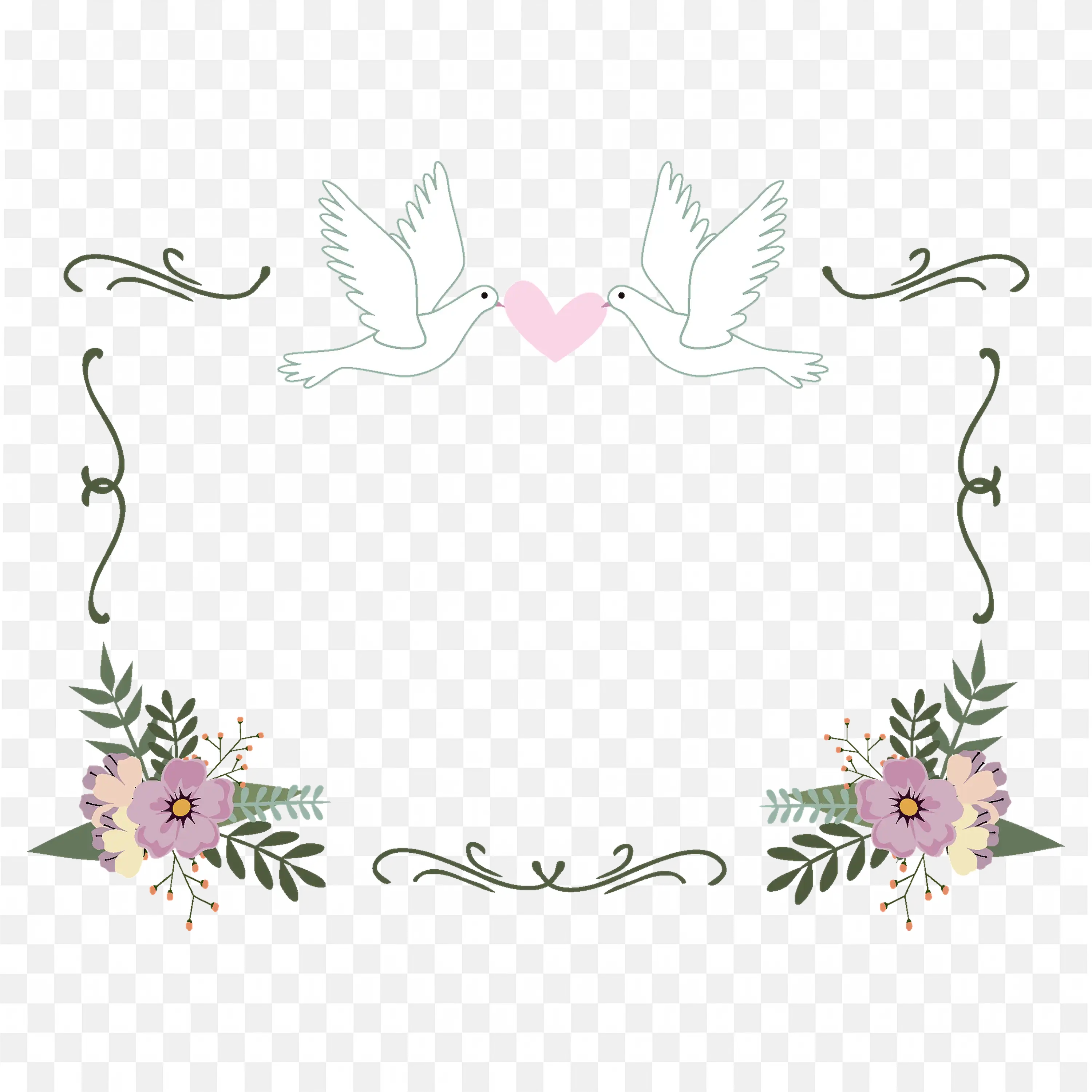 Floral Wedding Invitation Frame with Hearts and Border Art