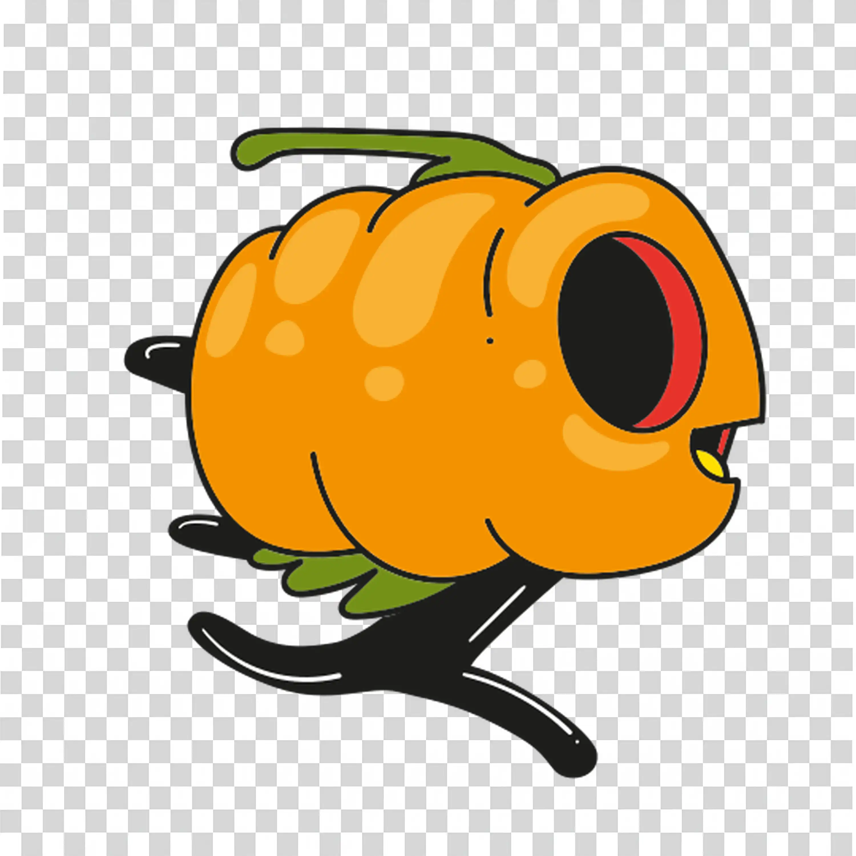 Flying Pumpkin with Green Leaves and Halloween Style
