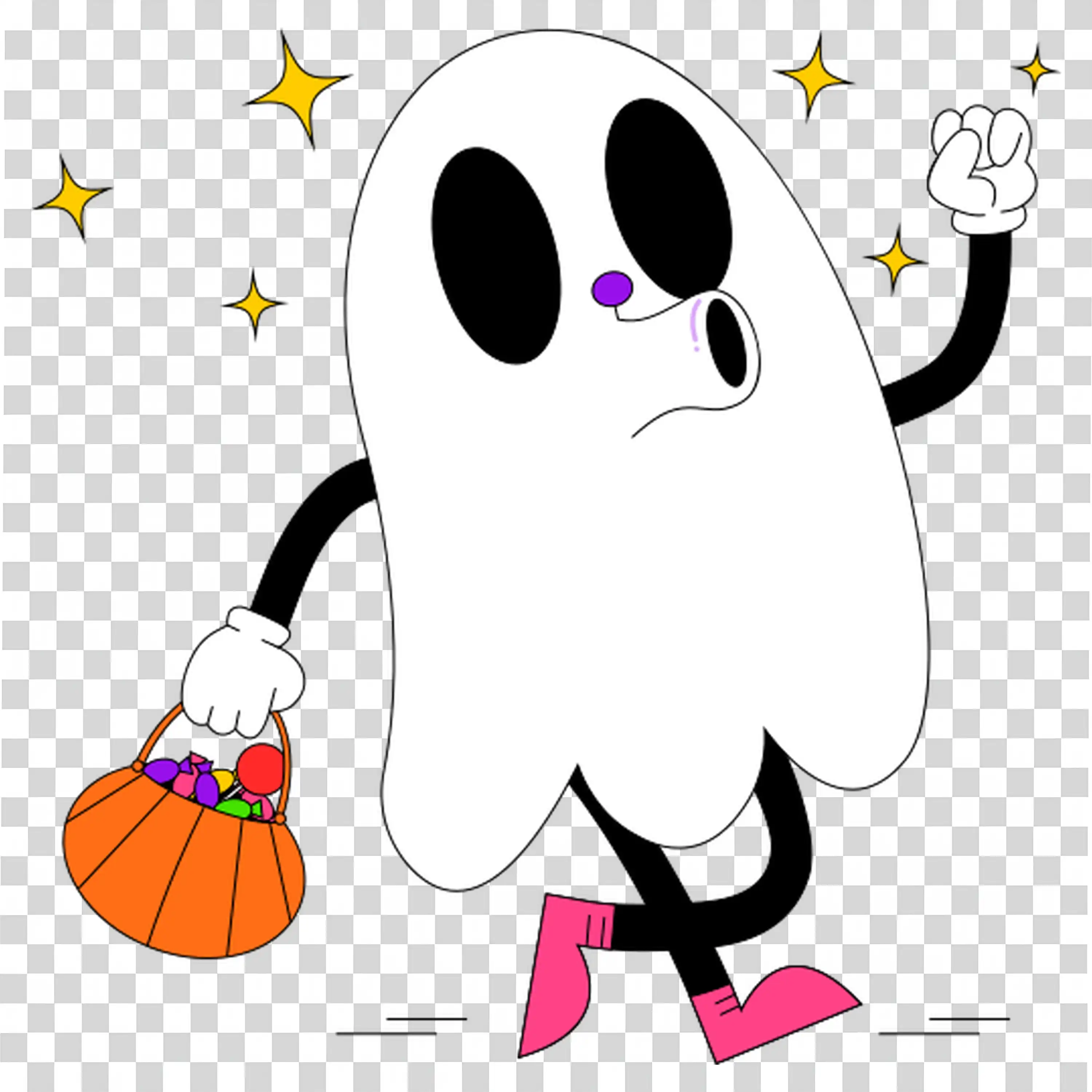 Friendly Ghost with Pumpkin Bucket in Fun Halloween Style