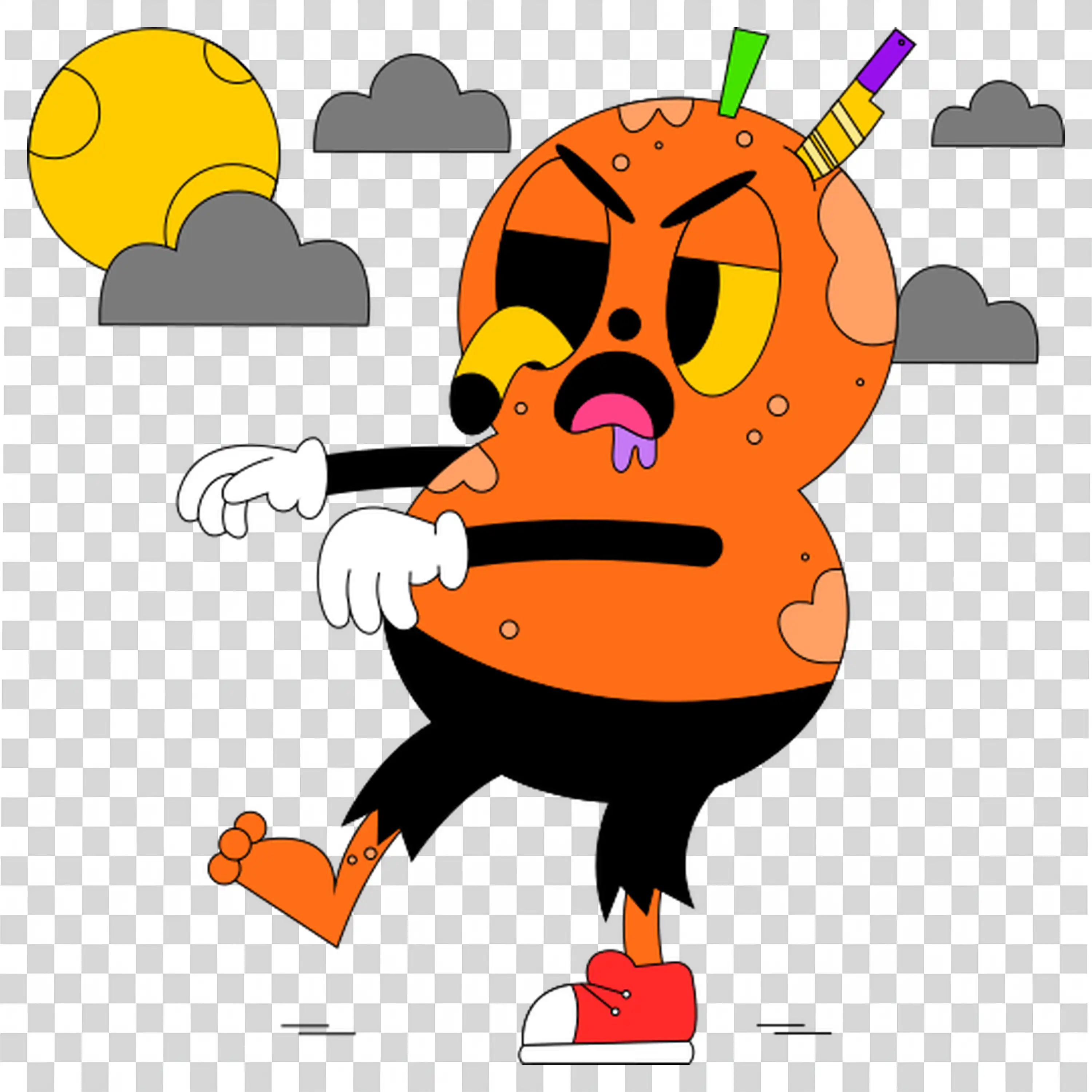 Funny Halloween Pumpkin Character Dancing Free PNG Download