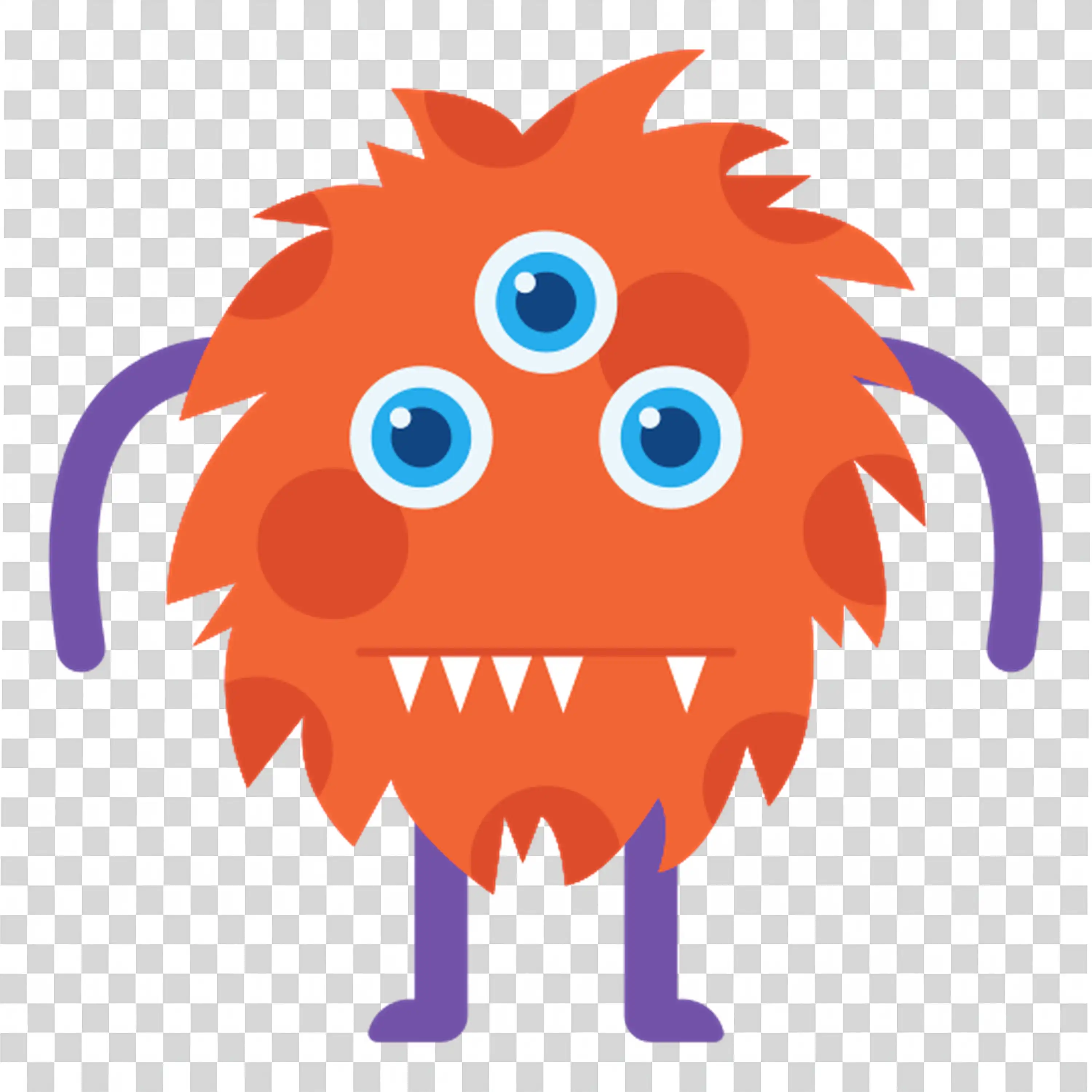 Furry Orange Monster with Three Eyes and Long Arms