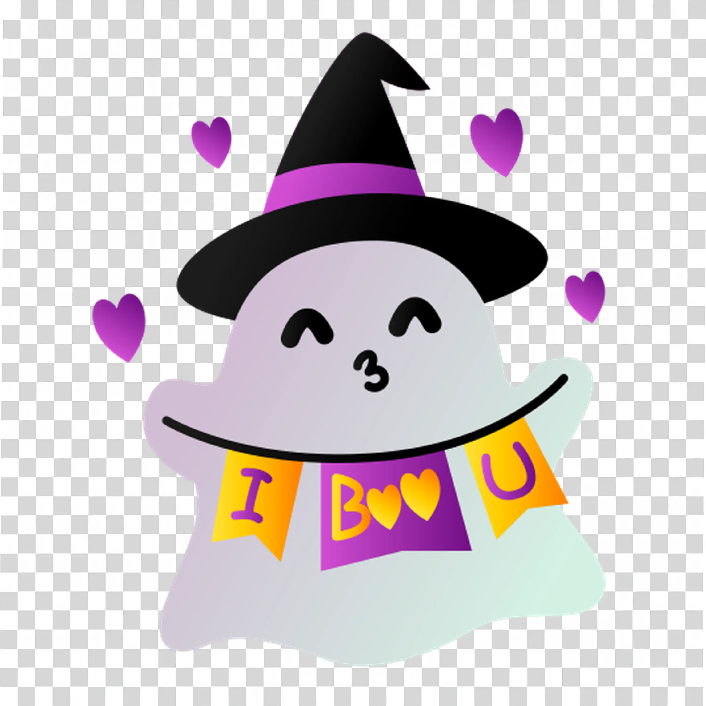 Ghost in Witch Hat Holding Banner Halloween Character