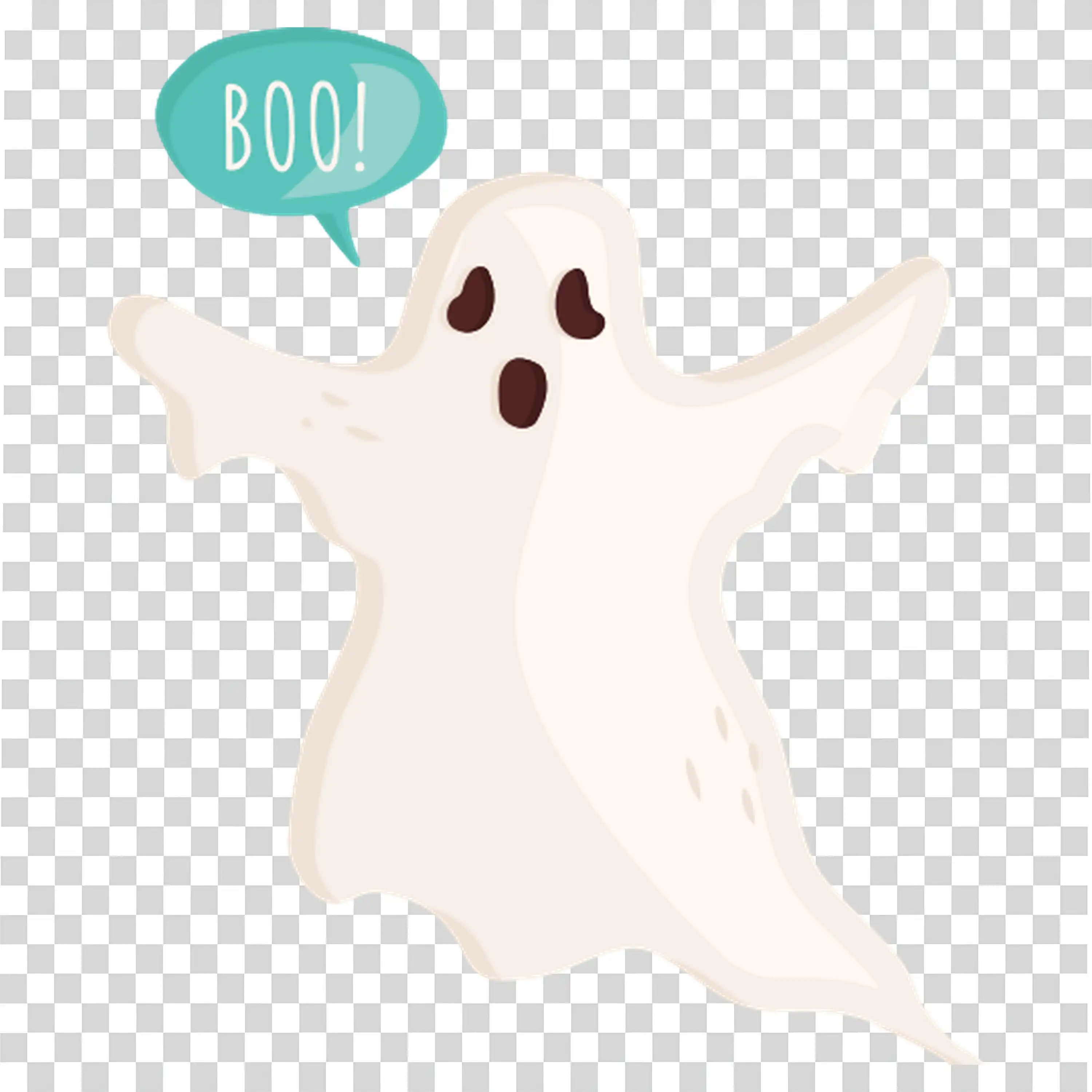 Ghost with a Funny Expression and Hands Raised in The Air