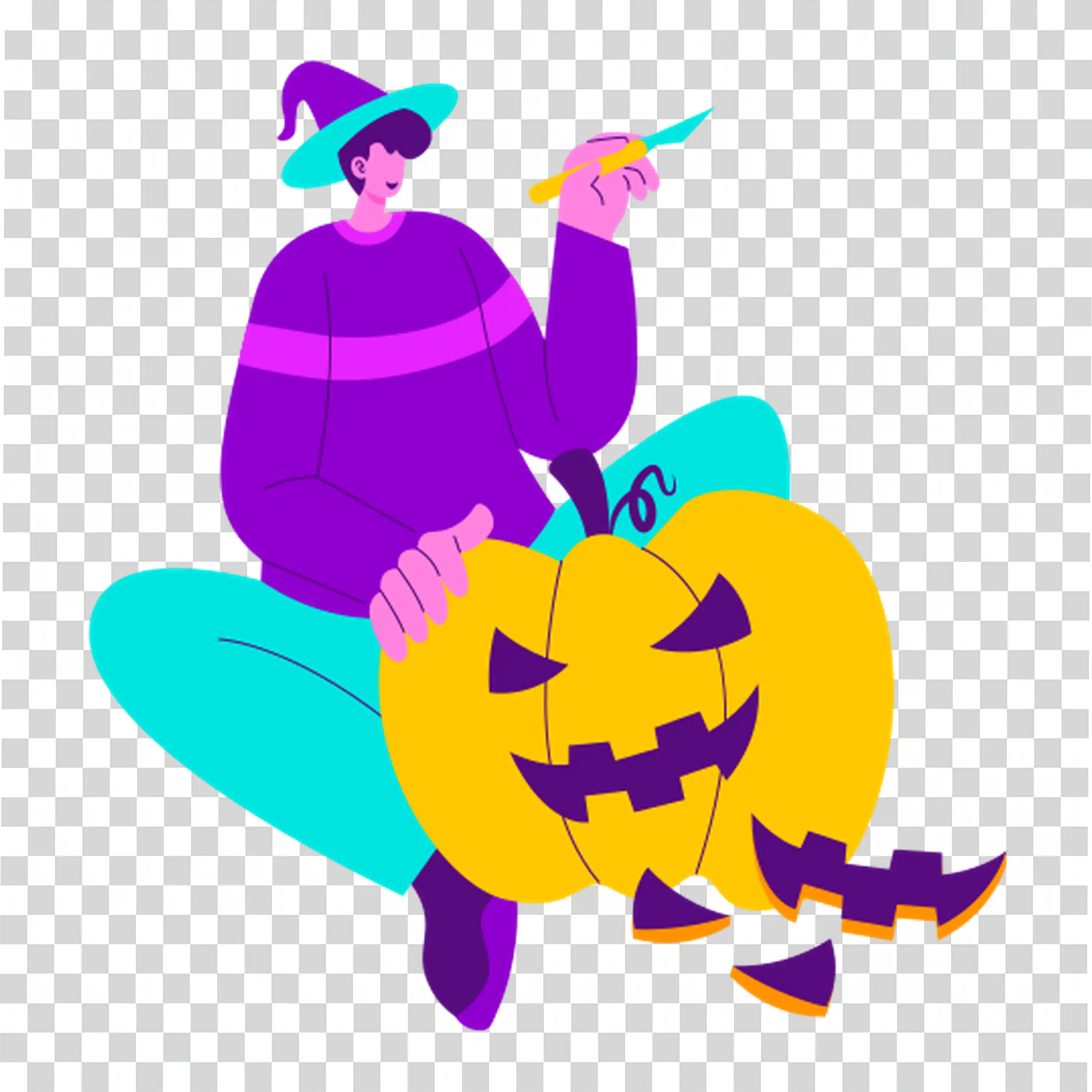 Girl Dressed As a Witch with a Halloween Pumpkin Basket